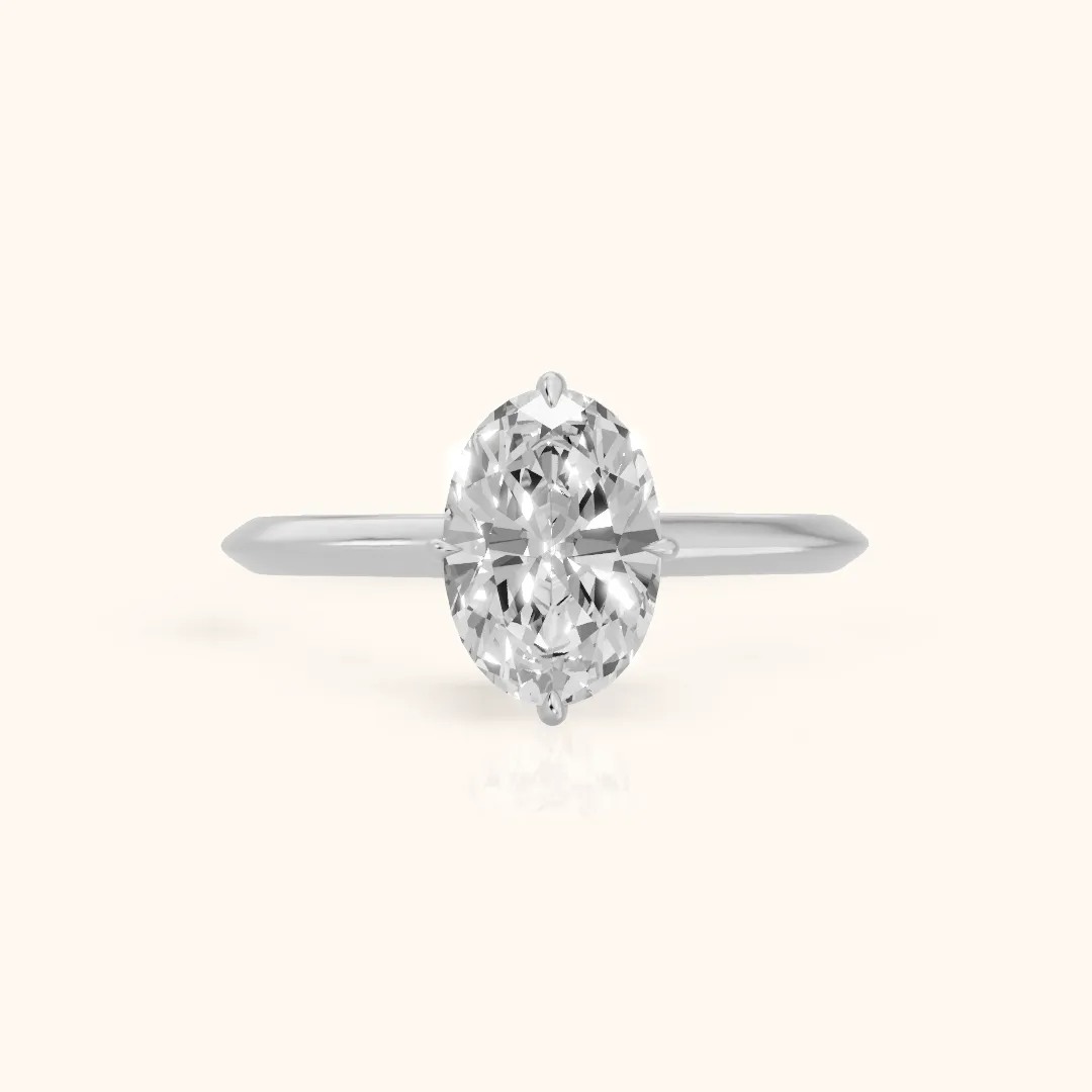 Ginette Solitaire Knife Edge Oval Diamond Engagement Ring in Silver — view 2