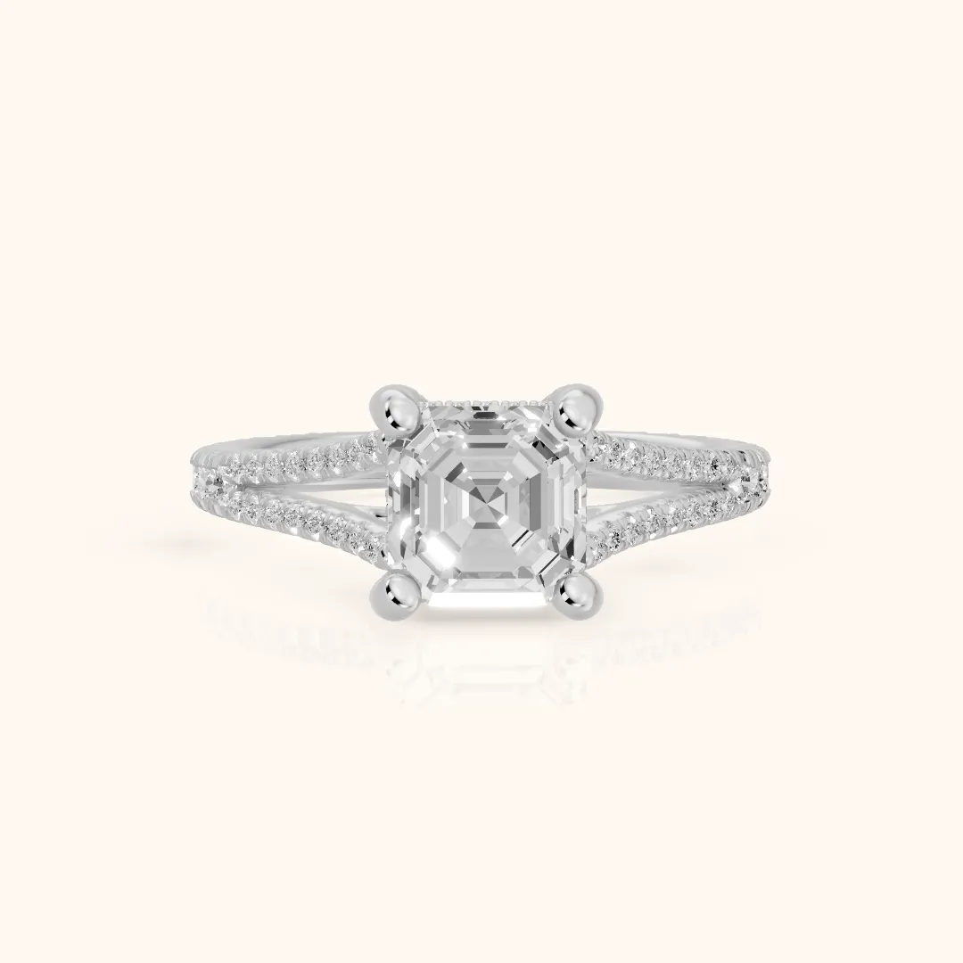 Giovanna Hidden Halo Split Shank Asscher Diamond Engagement Ring in White Gold — view 2
