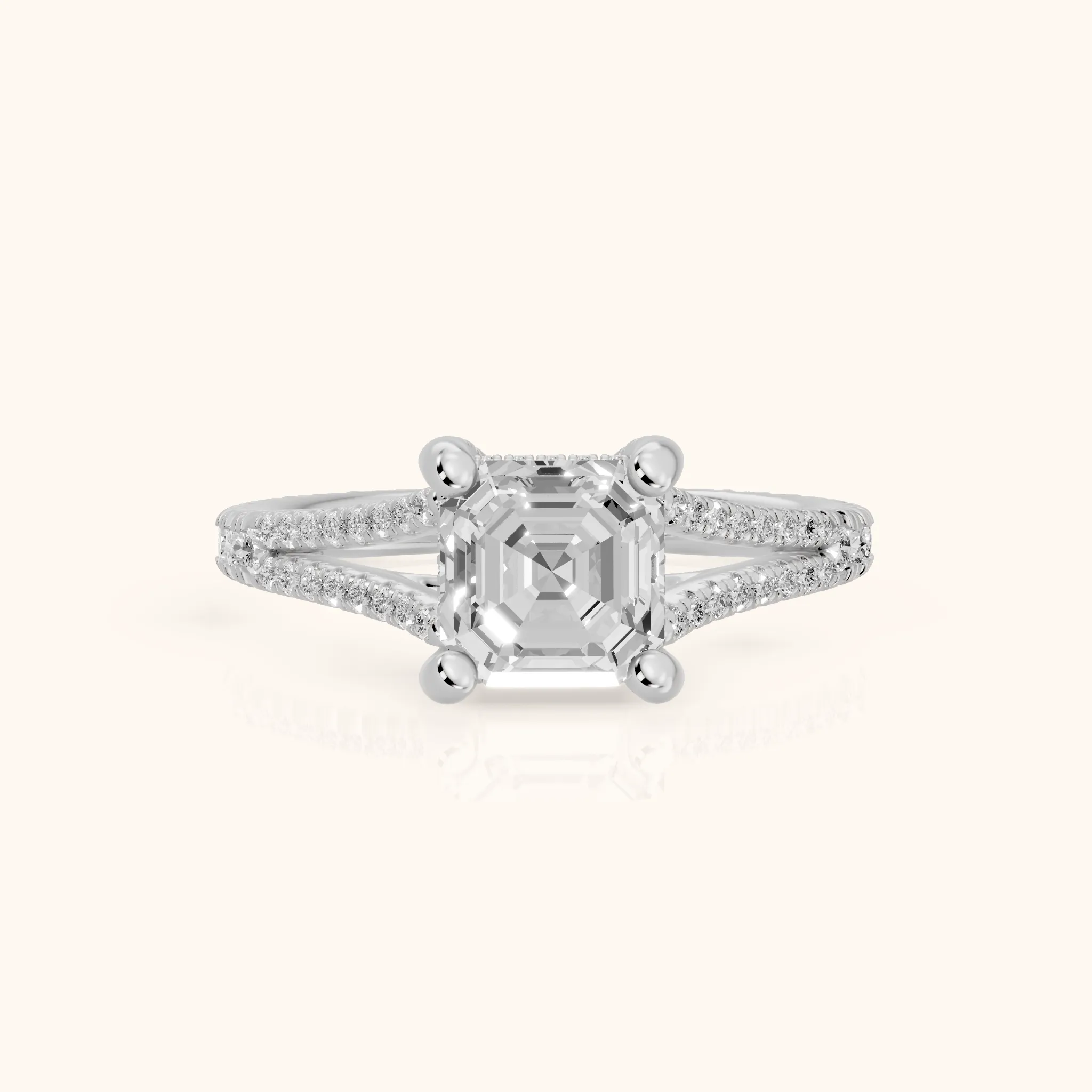Giovanna Hidden Halo Split Shank Asscher Diamond Engagement Ring in White Gold — view 1