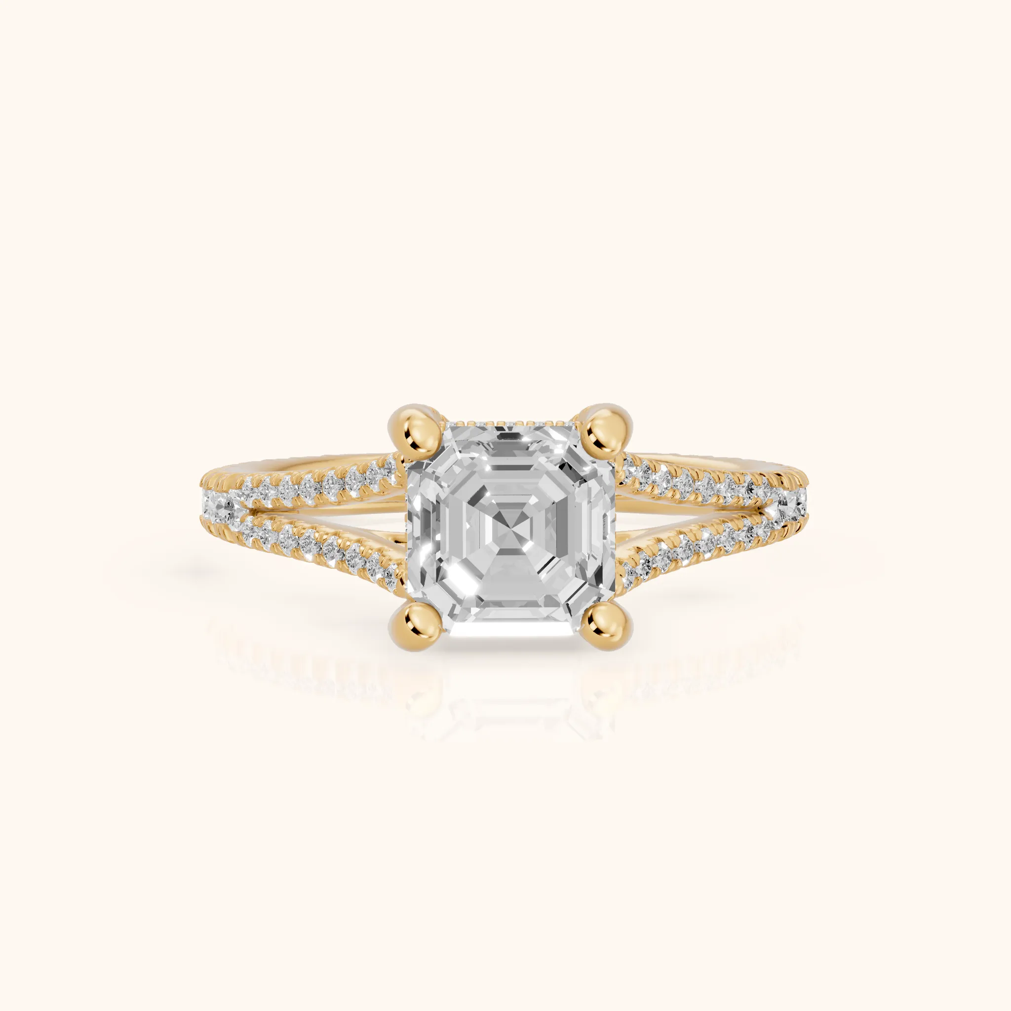Giovanna Hidden Halo Split Shank Asscher Diamond Engagement Ring in Yellow Gold — view 1
