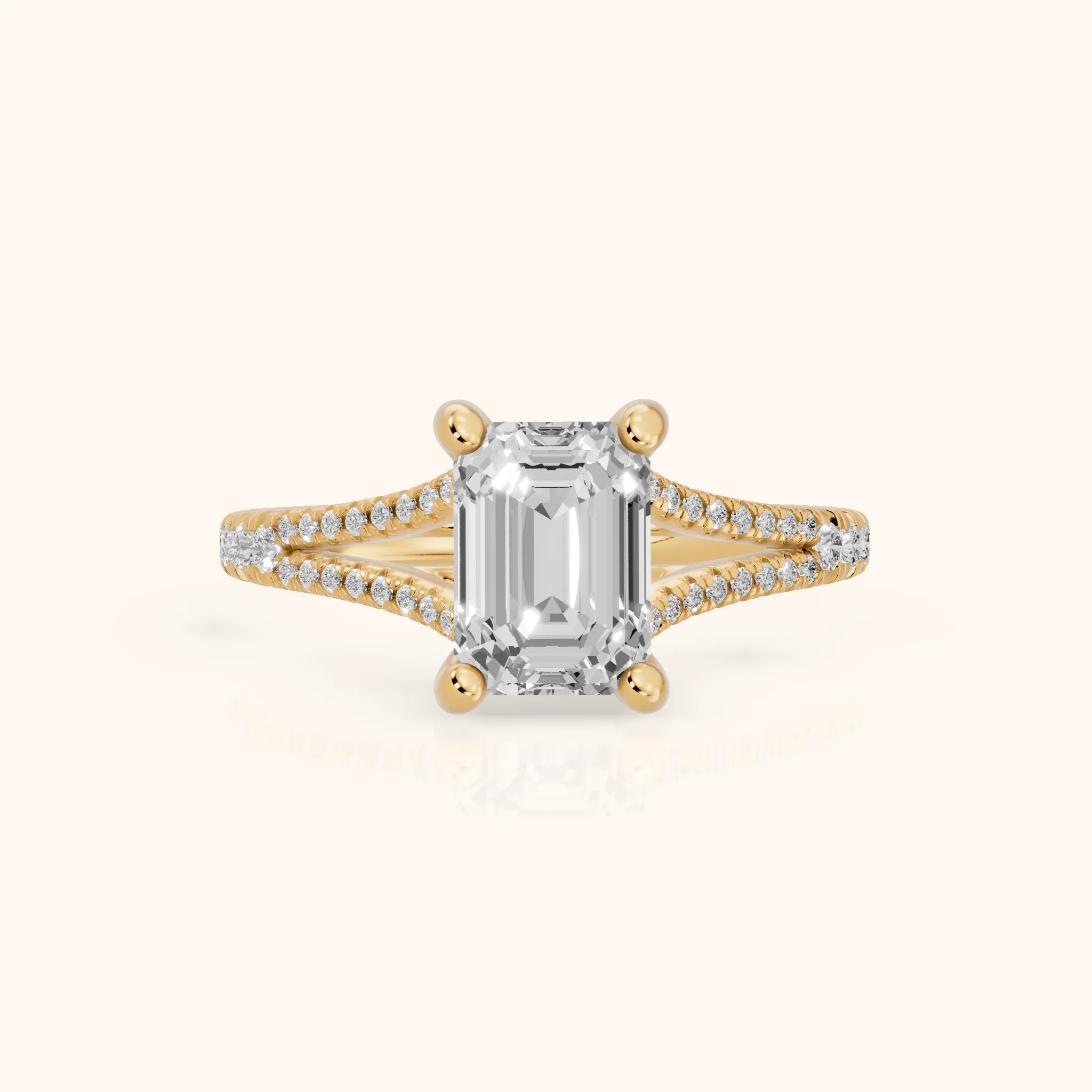 Giovanna Hidden Halo Split Shank Emerald Diamond Engagement Ring in Yellow Gold — view 1