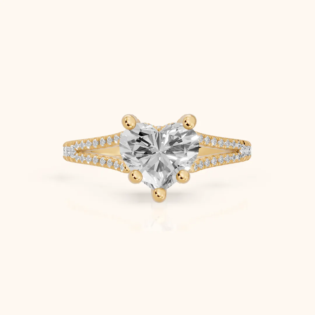 Giovanna Hidden Halo Split Shank Heart Diamond Engagement Ring in Yellow Gold — view 2