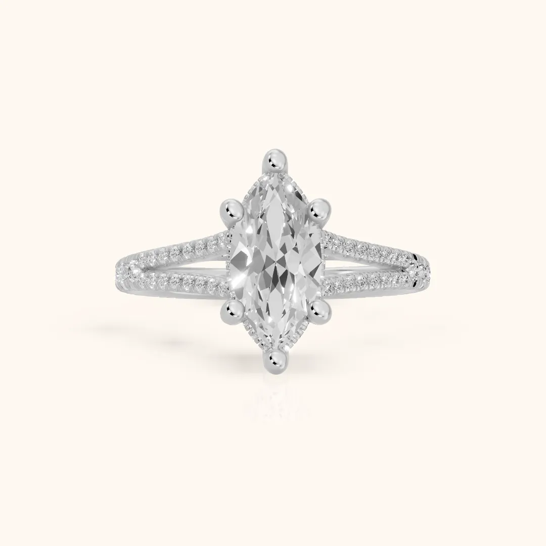Giovanna Hidden Halo Split Shank Marquise Diamond Engagement Ring in Silver — view 2