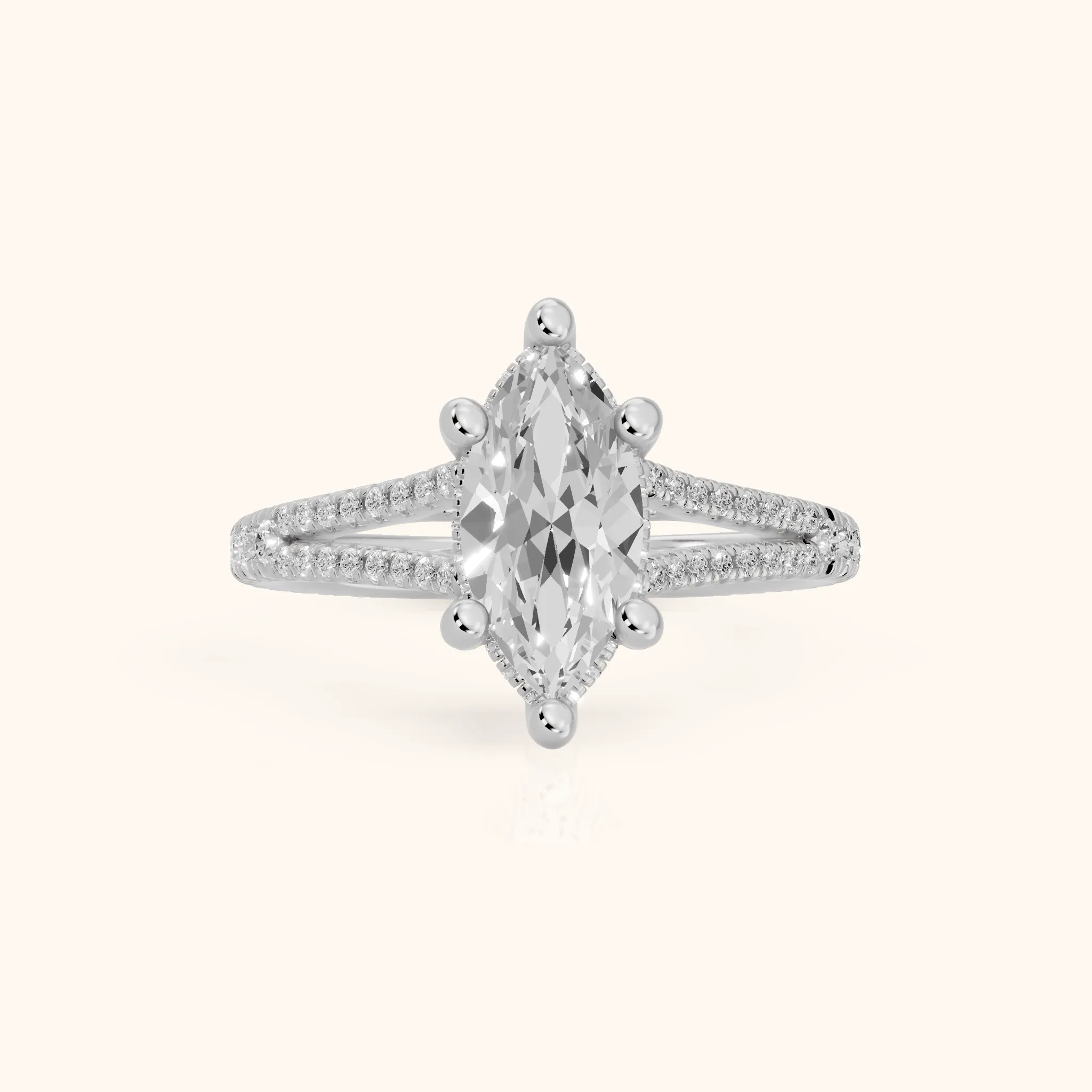 Giovanna Hidden Halo Split Shank Marquise Diamond Engagement Ring in Silver — view 1