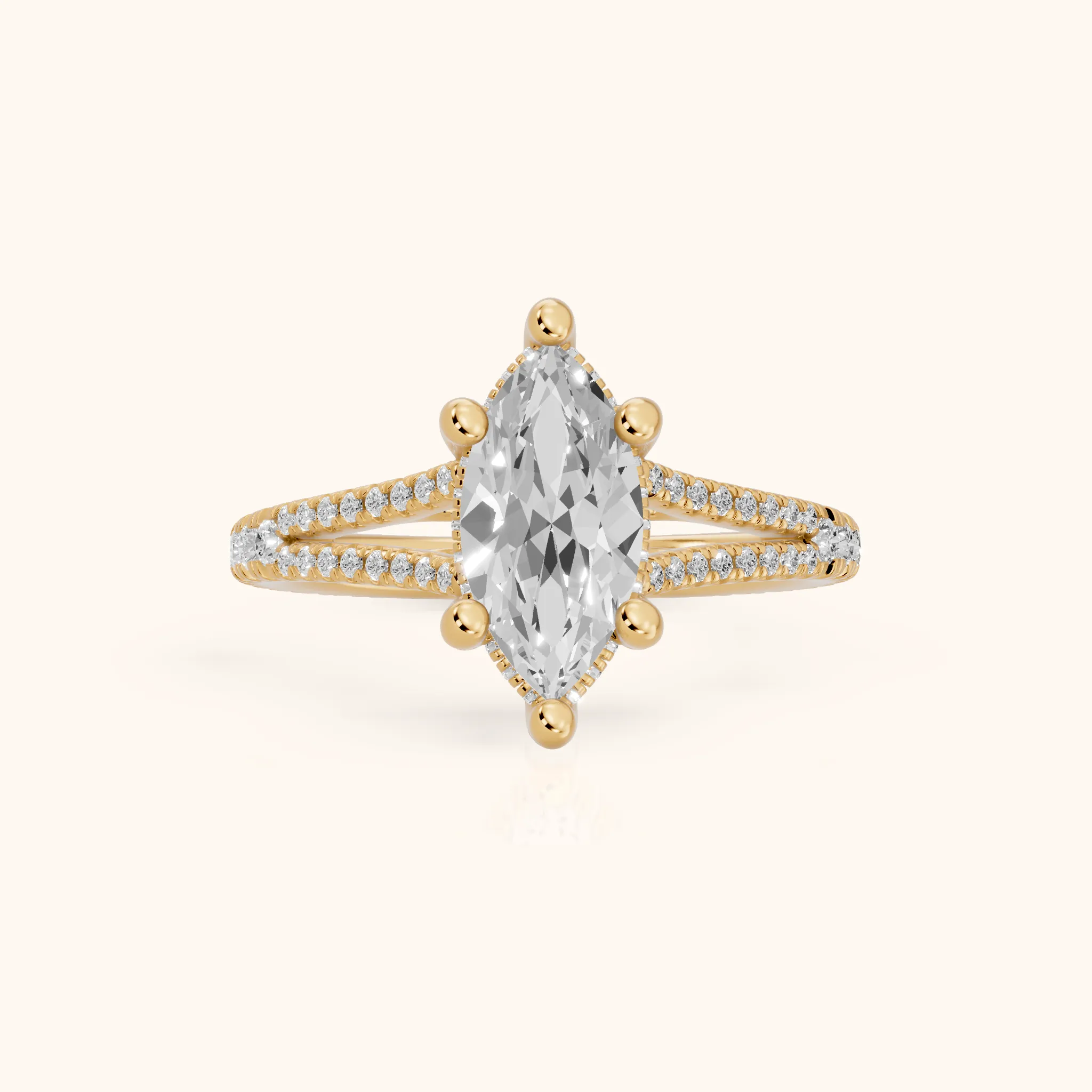 Giovanna Hidden Halo Split Shank Marquise Diamond Engagement Ring in Yellow Gold — view 1