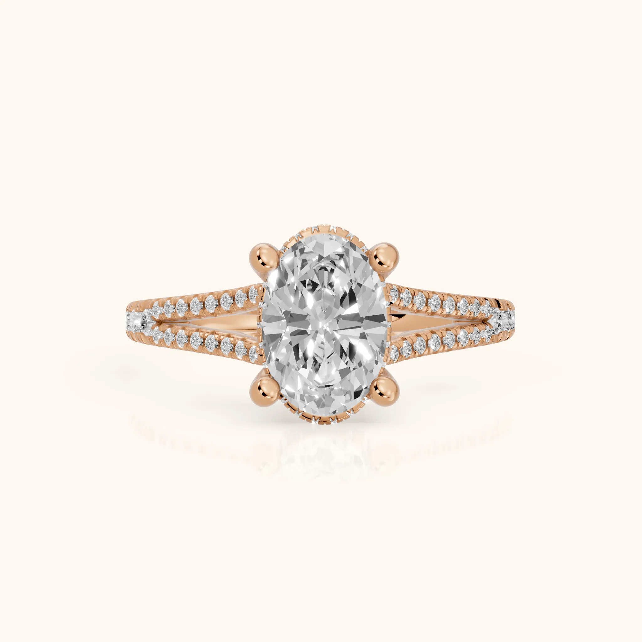 Giovanna Hidden Halo Split Shank Oval Diamond Engagement Ring in Rose Gold — view 1