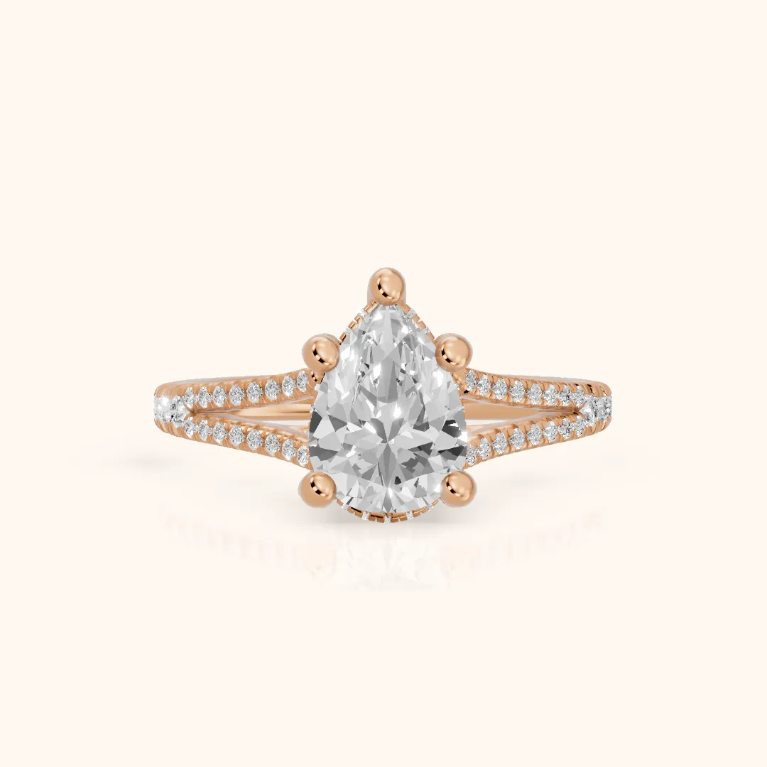Giovanna Hidden Halo Split Shank Pear Diamond Engagement Ring in Rose Gold — view 2