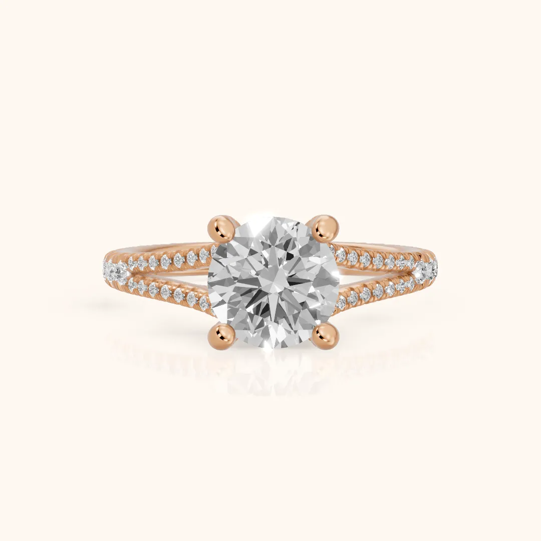 Giovanna Hidden Halo Split Shank Round Diamond Engagement Ring in Rose Gold — view 2