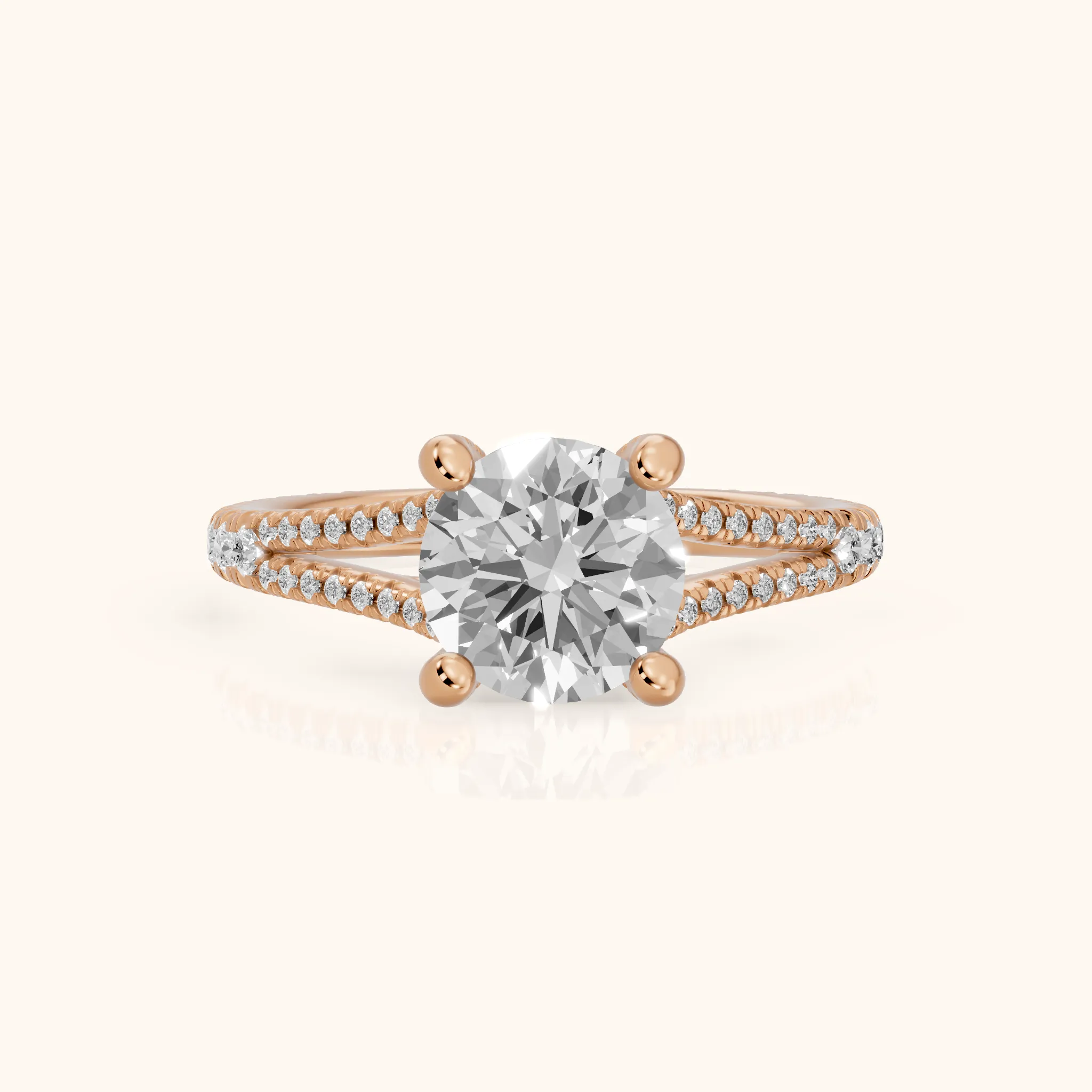 Giovanna Hidden Halo Split Shank Round Diamond Engagement Ring in Rose Gold — view 1