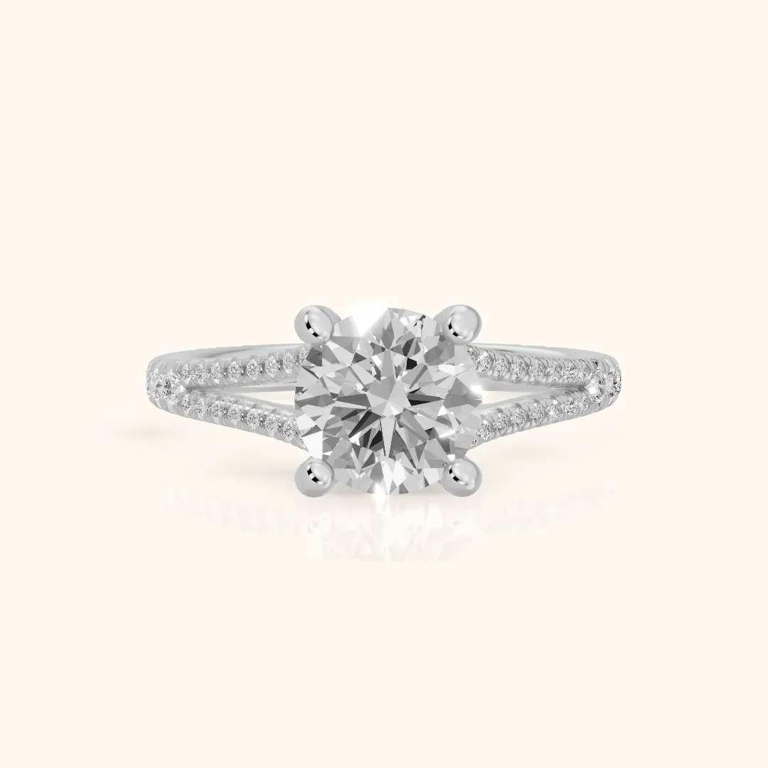 Giovanna Hidden Halo Split Shank Round Diamond Engagement Ring in Silver — view 2