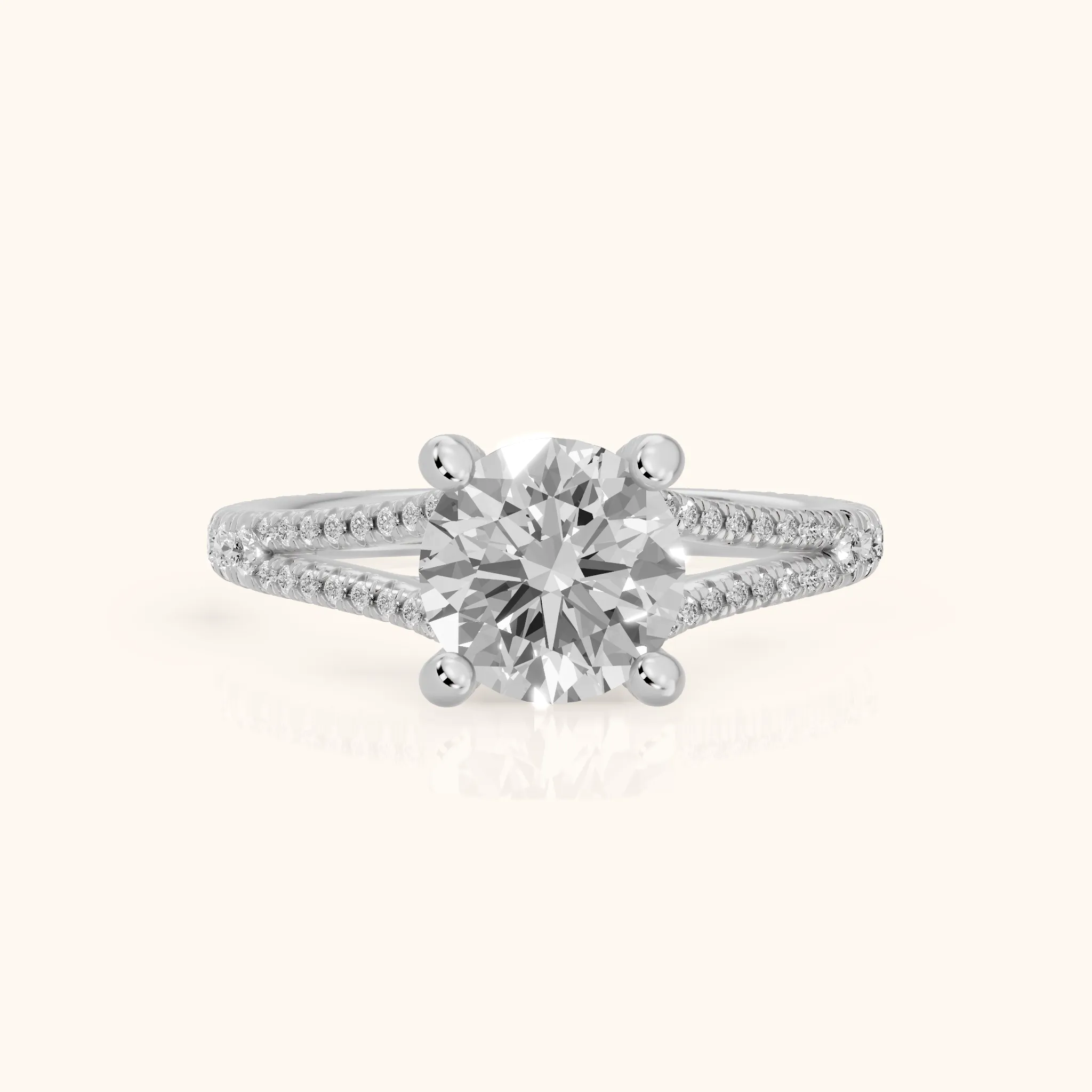 Giovanna Hidden Halo Split Shank Round Diamond Engagement Ring in Silver — view 1