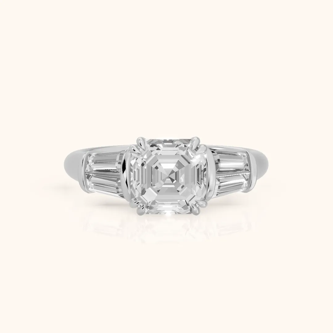 Ilsa Deco Baguette Asscher Diamond Engagement Ring in Silver — view 2
