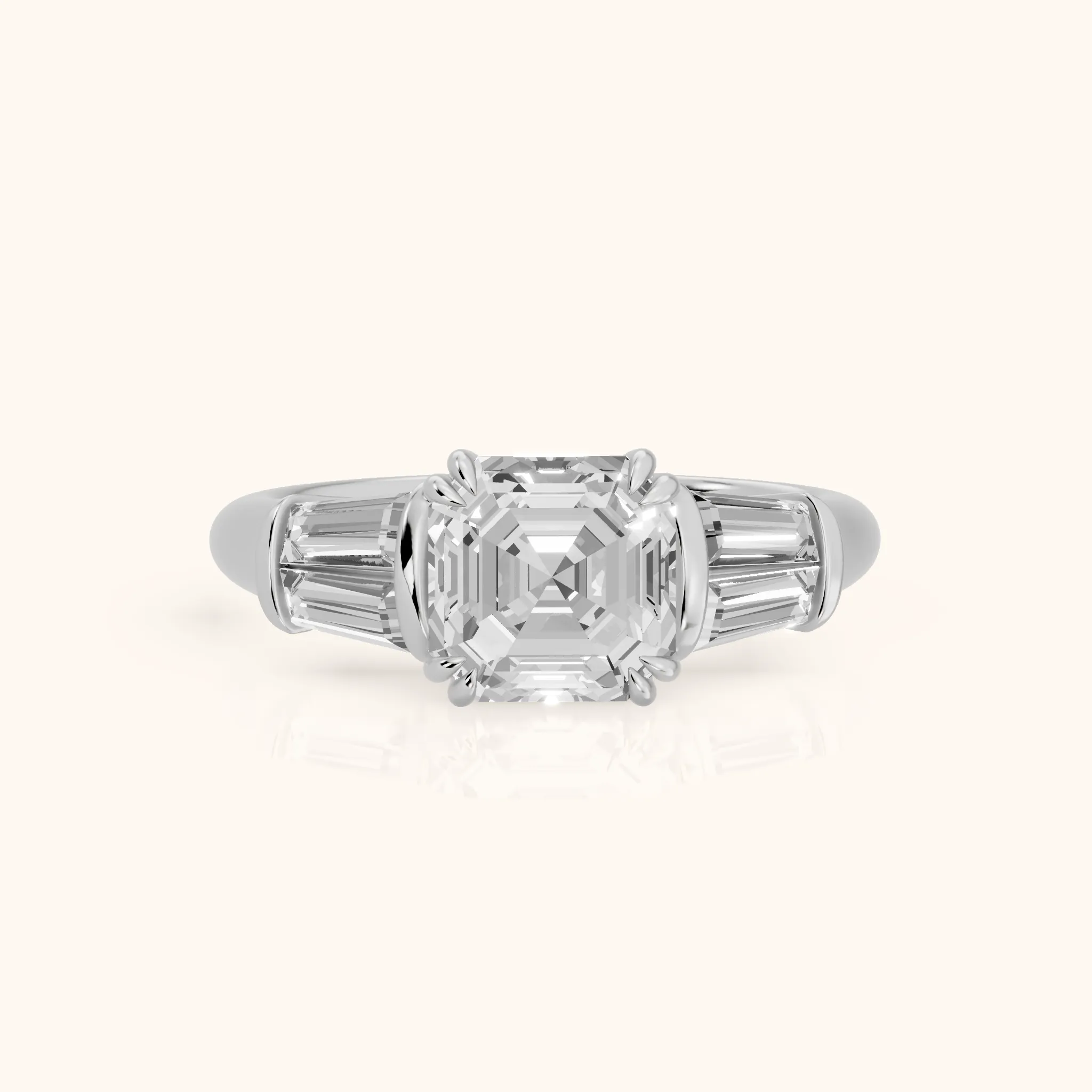 Ilsa Deco Baguette Asscher Diamond Engagement Ring in Silver — view 1