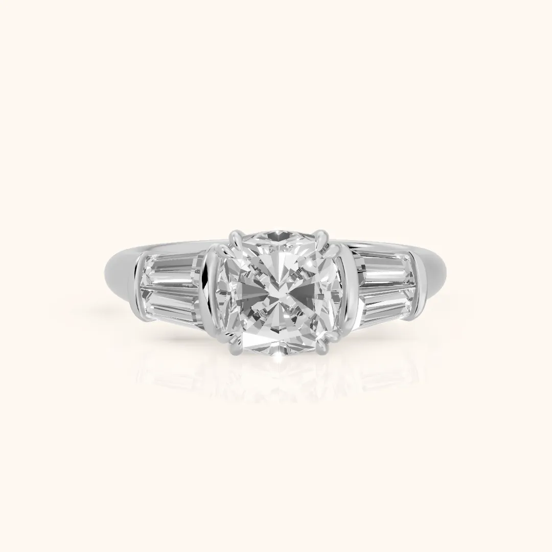 Ilsa Deco Baguette Cushion Diamond Engagement Ring in Platinum — view 2