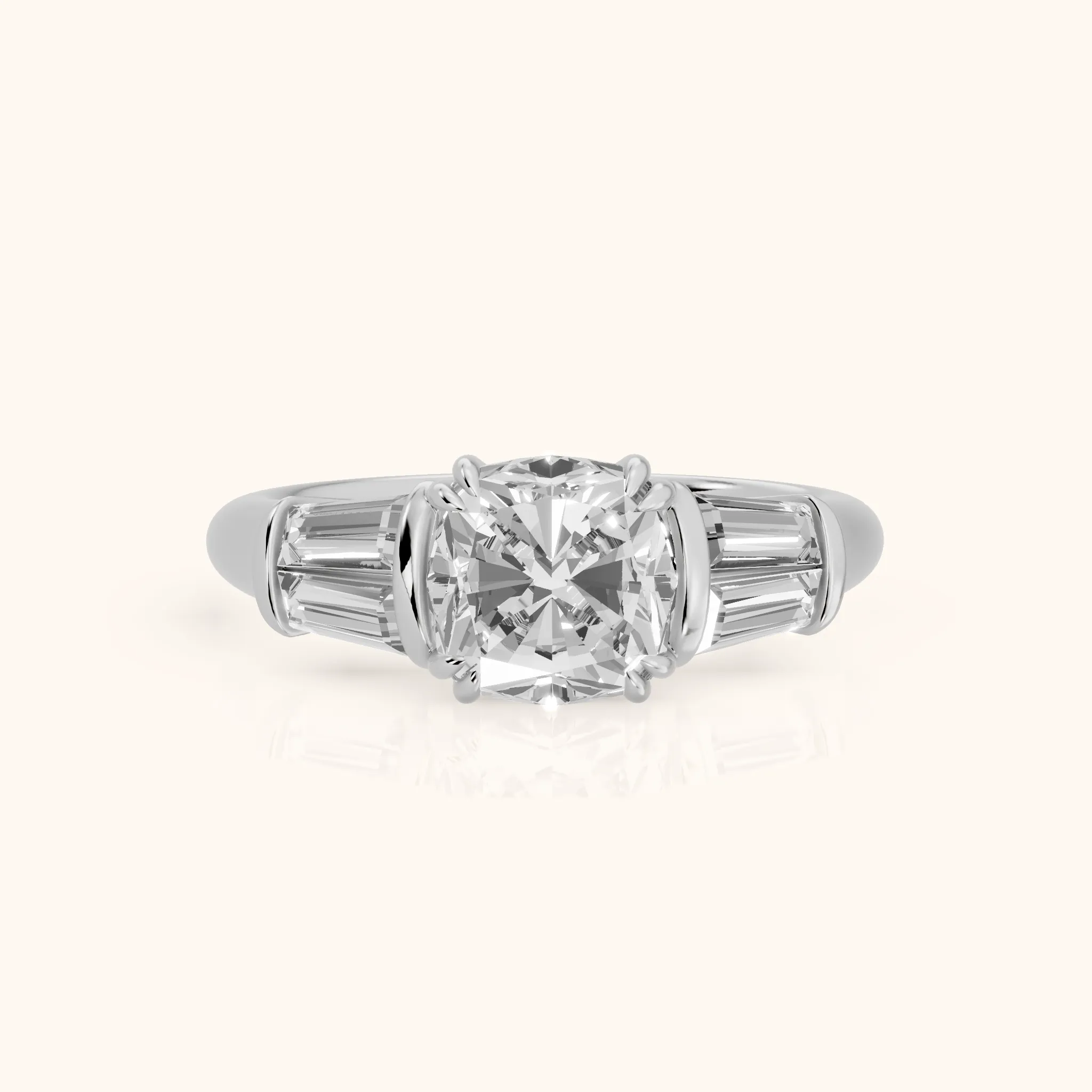 Ilsa Deco Baguette Cushion Diamond Engagement Ring in Platinum — view 1