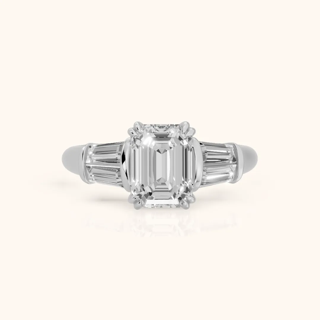 Ilsa Deco Baguette Emerald Diamond Engagement Ring in Silver — view 2
