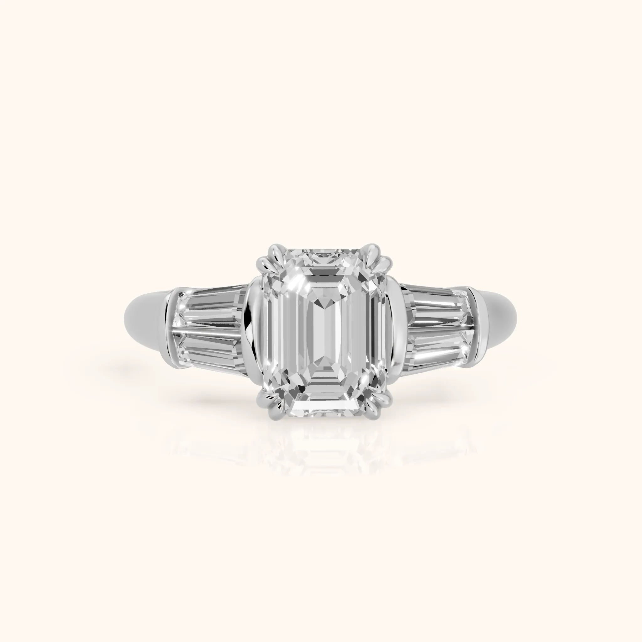 Ilsa Deco Baguette Emerald Diamond Engagement Ring in Silver — view 1