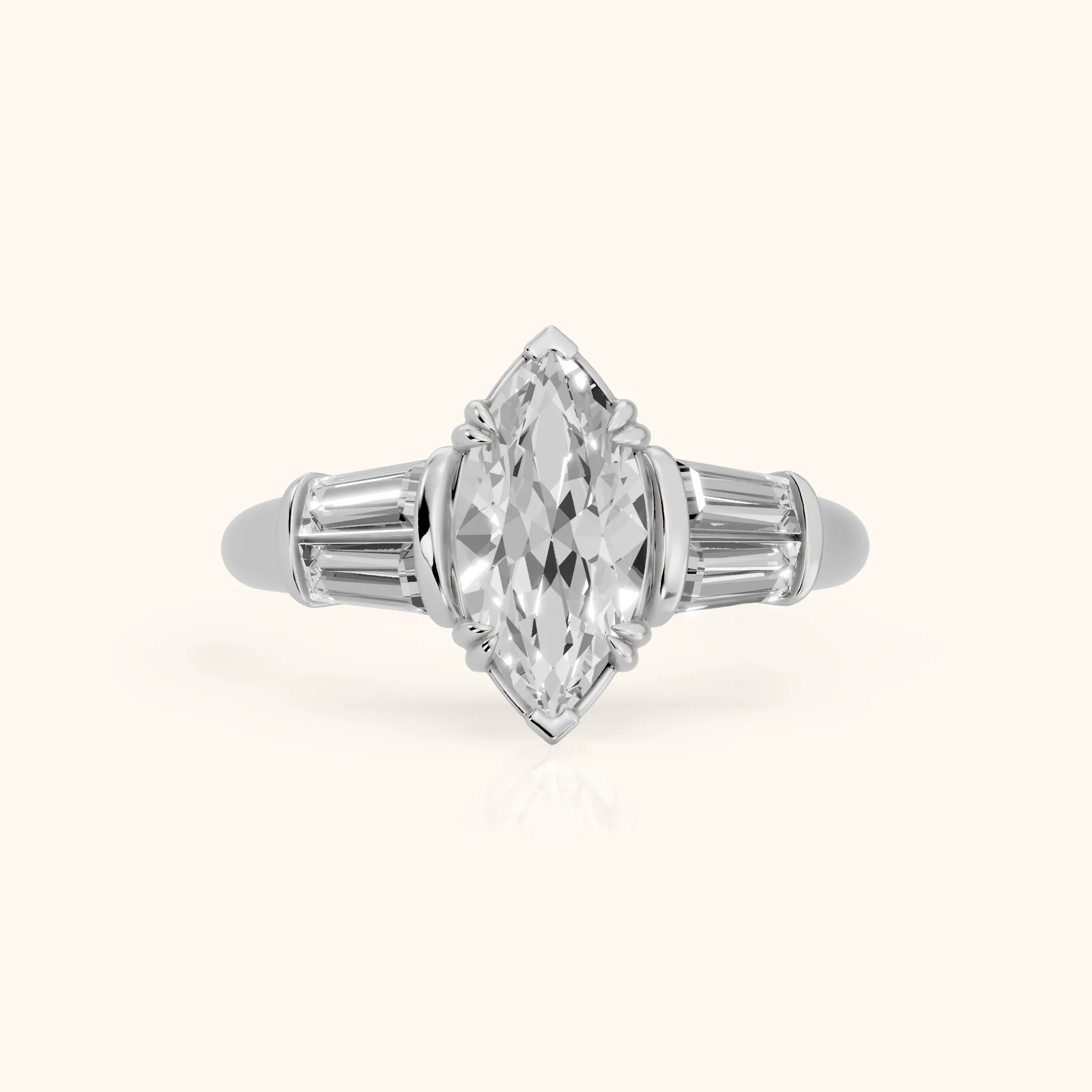 Ilsa Deco Baguette Marquise Diamond Engagement Ring in Platinum — view 1