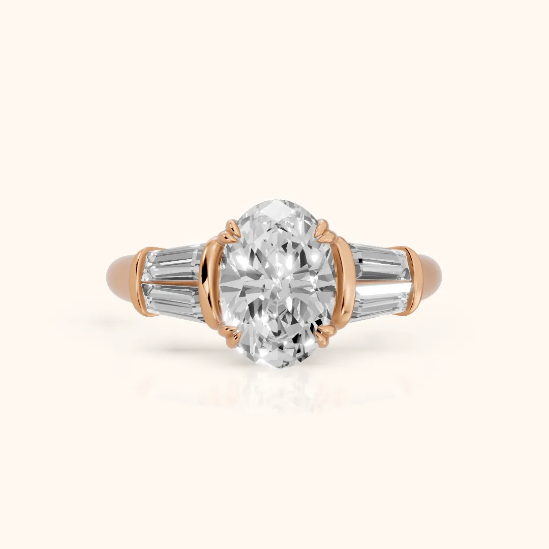 Ilsa Deco Baguette Oval Diamond Engagement Ring in Rose Gold — view 2
