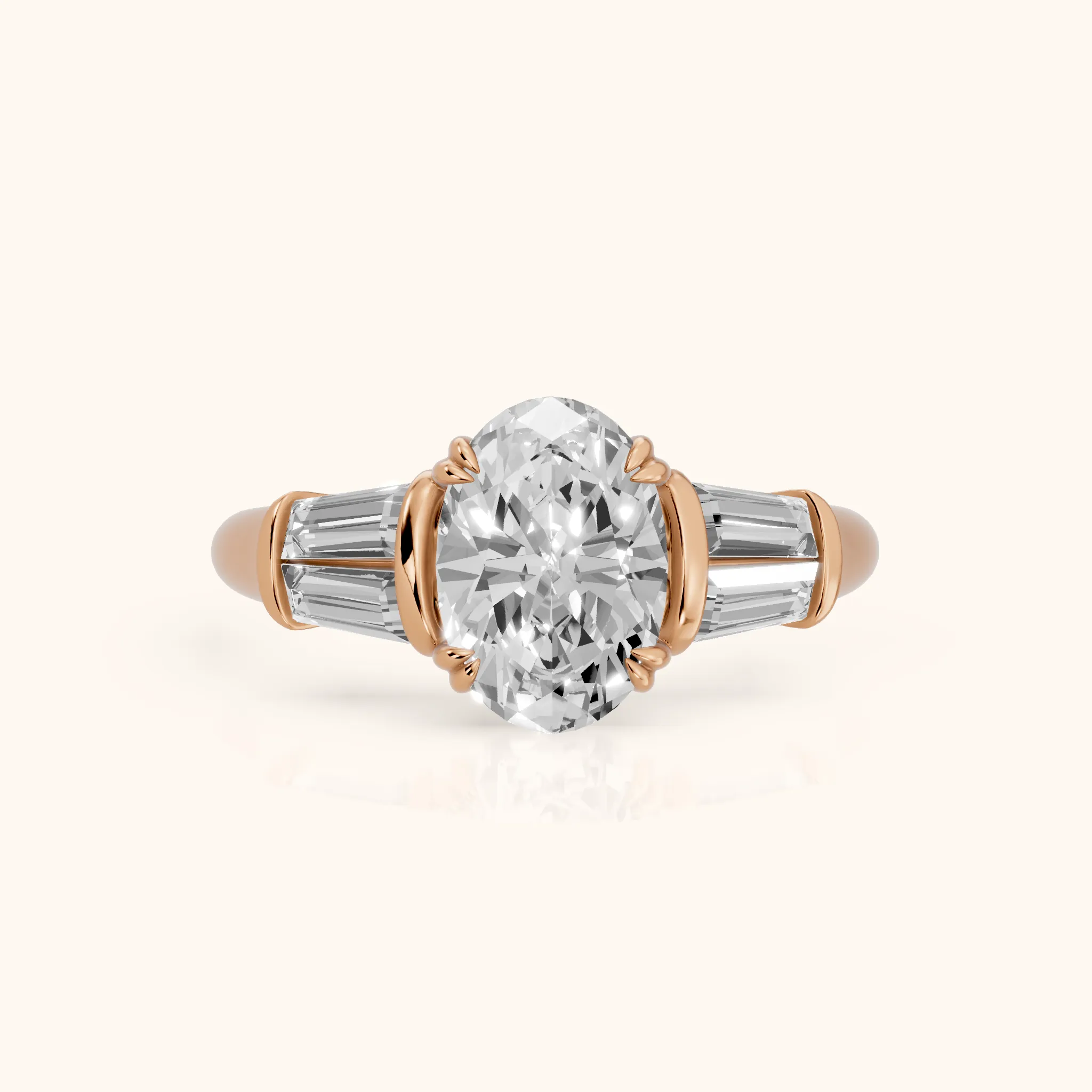 Ilsa Deco Baguette Oval Diamond Engagement Ring in Rose Gold — view 1