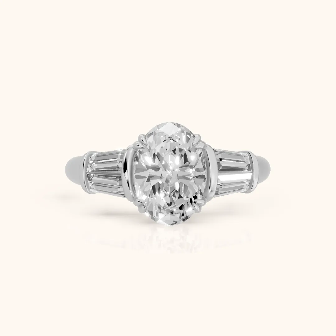 Ilsa Deco Baguette Oval Diamond Engagement Ring in Silver — view 2