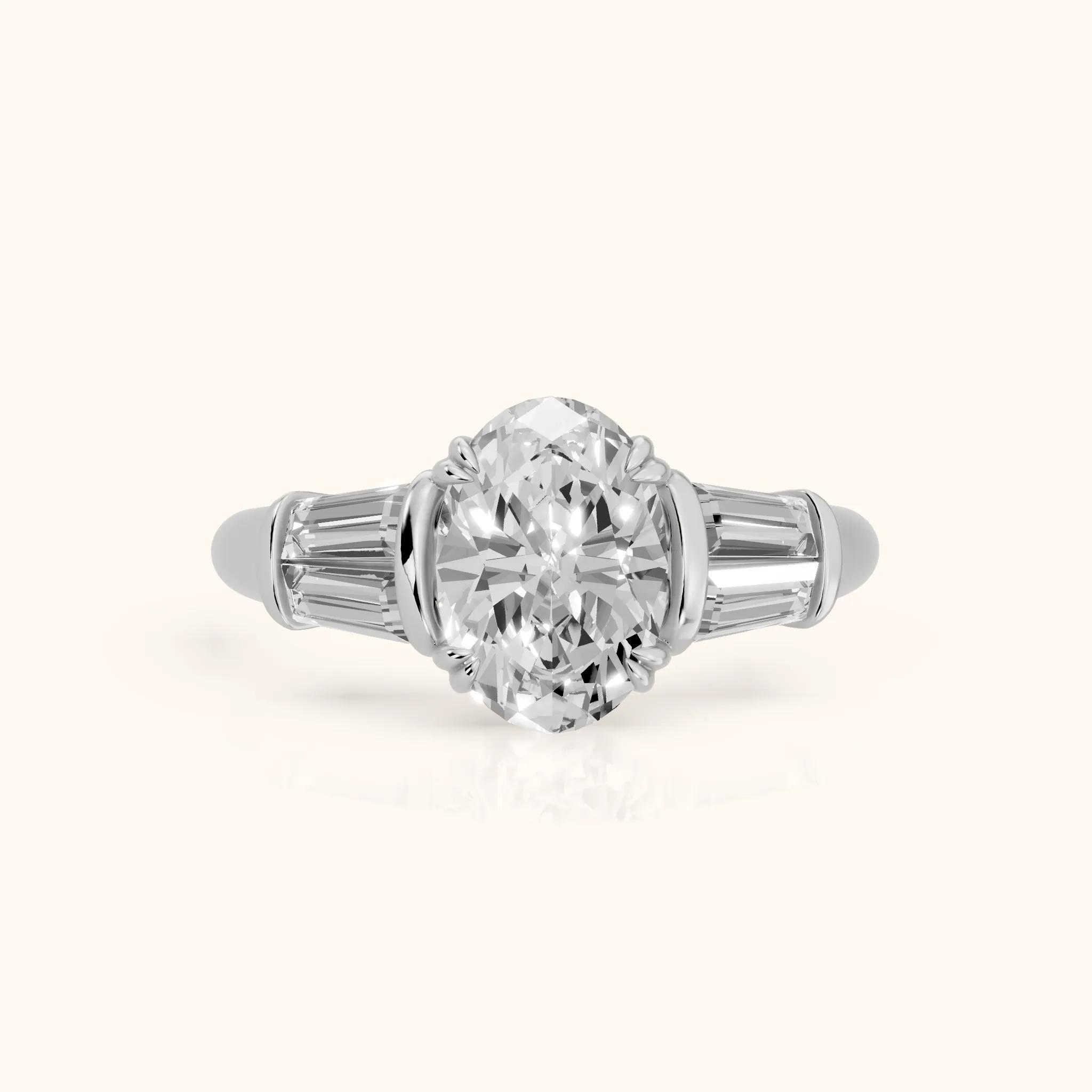 Ilsa Deco Baguette Oval Diamond Engagement Ring in Silver — view 1