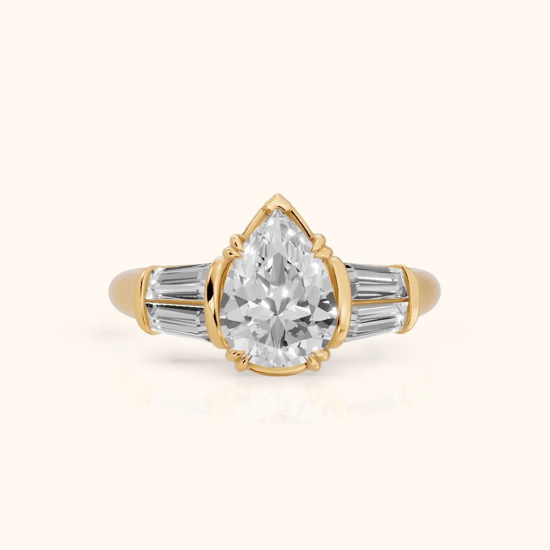 Ilsa Deco Baguette Pear Diamond Engagement Ring in Yellow Gold — view 2