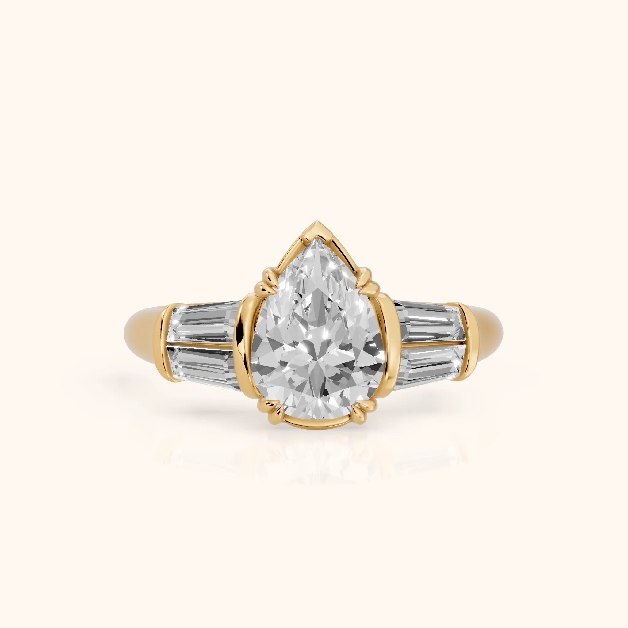 Ilsa Deco Baguette Pear Diamond Engagement Ring in Yellow Gold — view 1