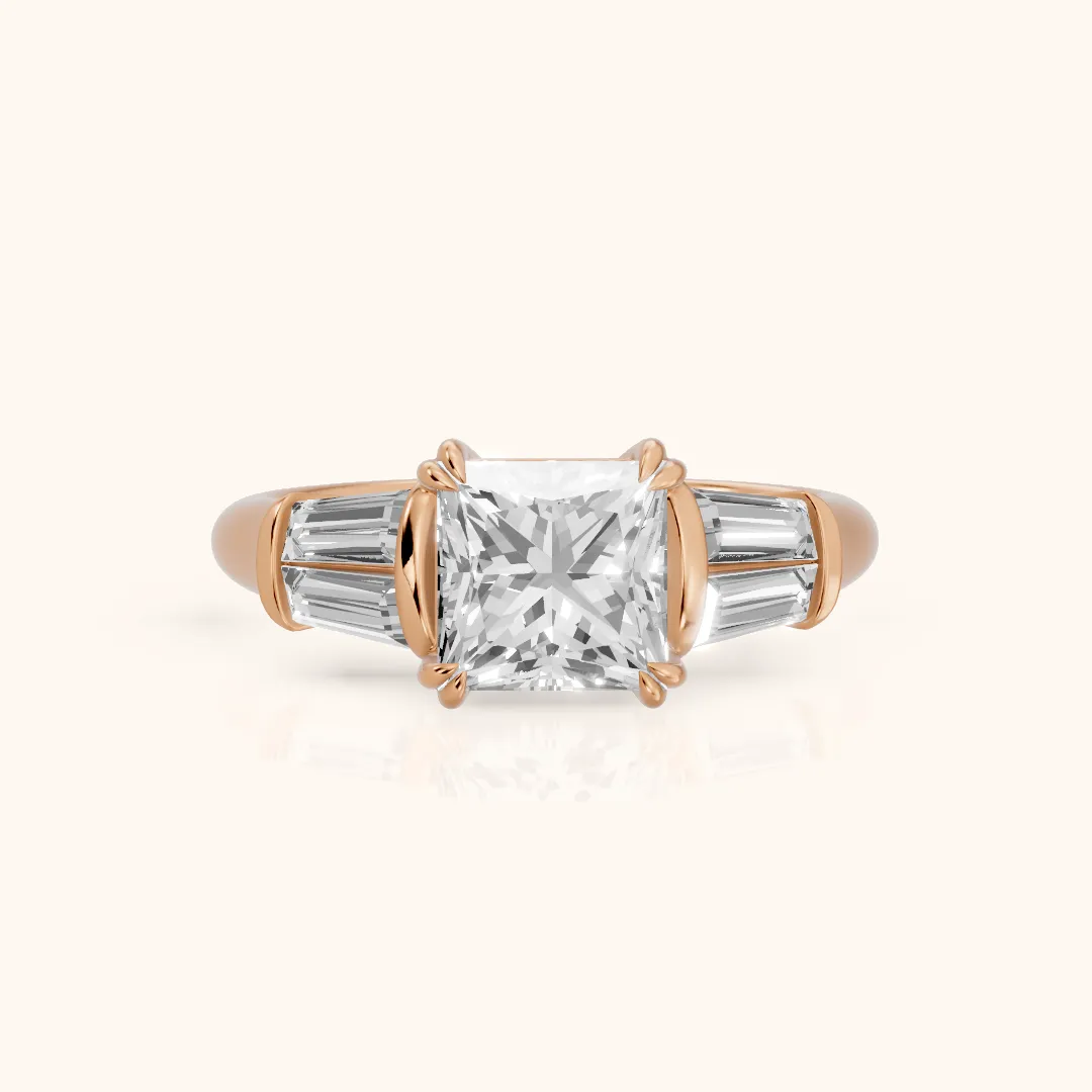 Ilsa Deco Baguette Princess Diamond Engagement Ring in Rose Gold — view 2