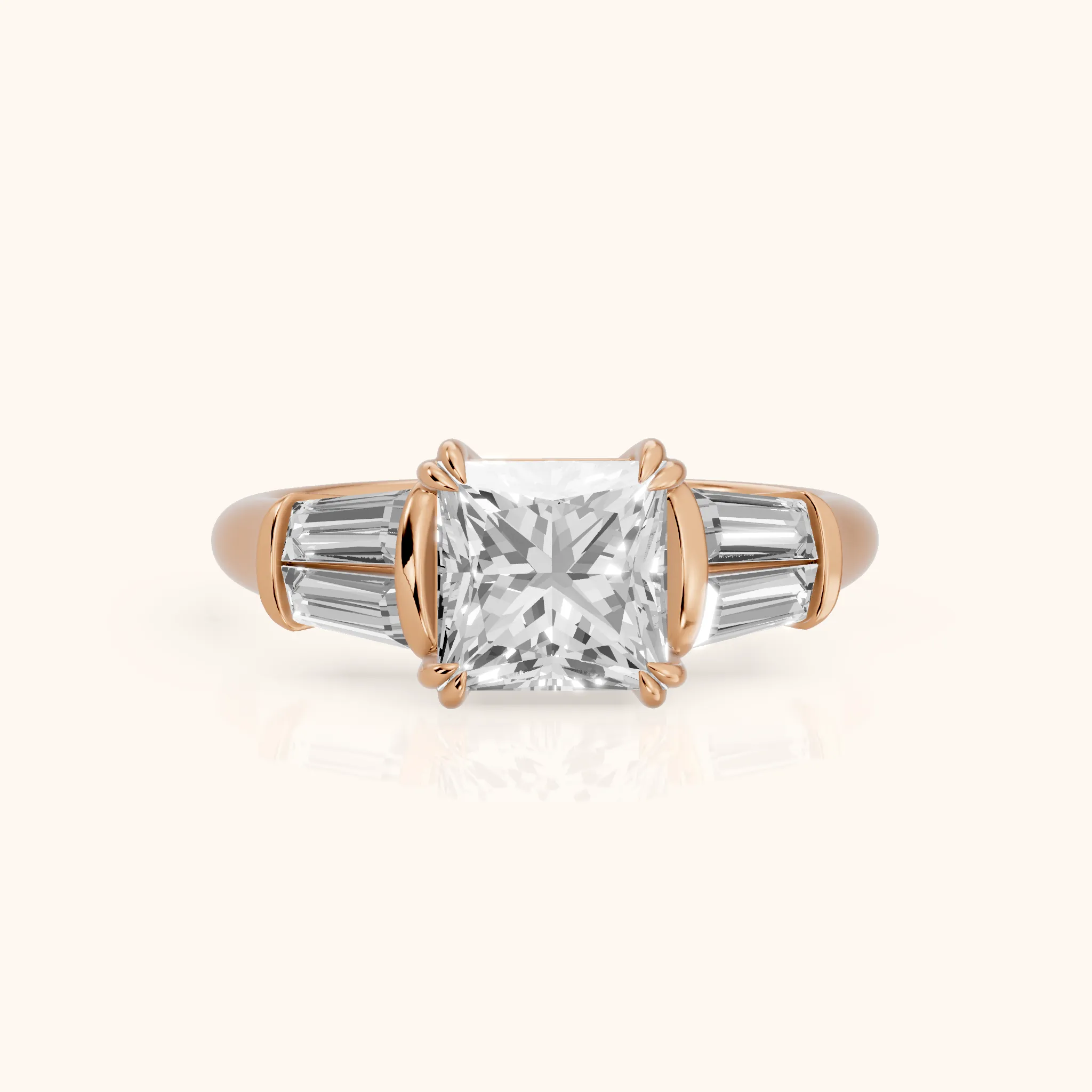 Ilsa Deco Baguette Princess Diamond Engagement Ring in Rose Gold — view 1