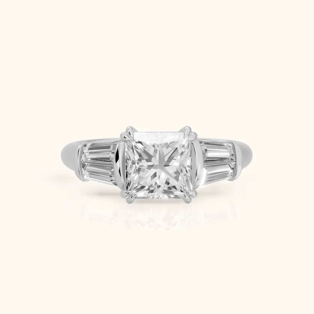 Ilsa Deco Baguette Princess Diamond Engagement Ring in Platinum — view 2