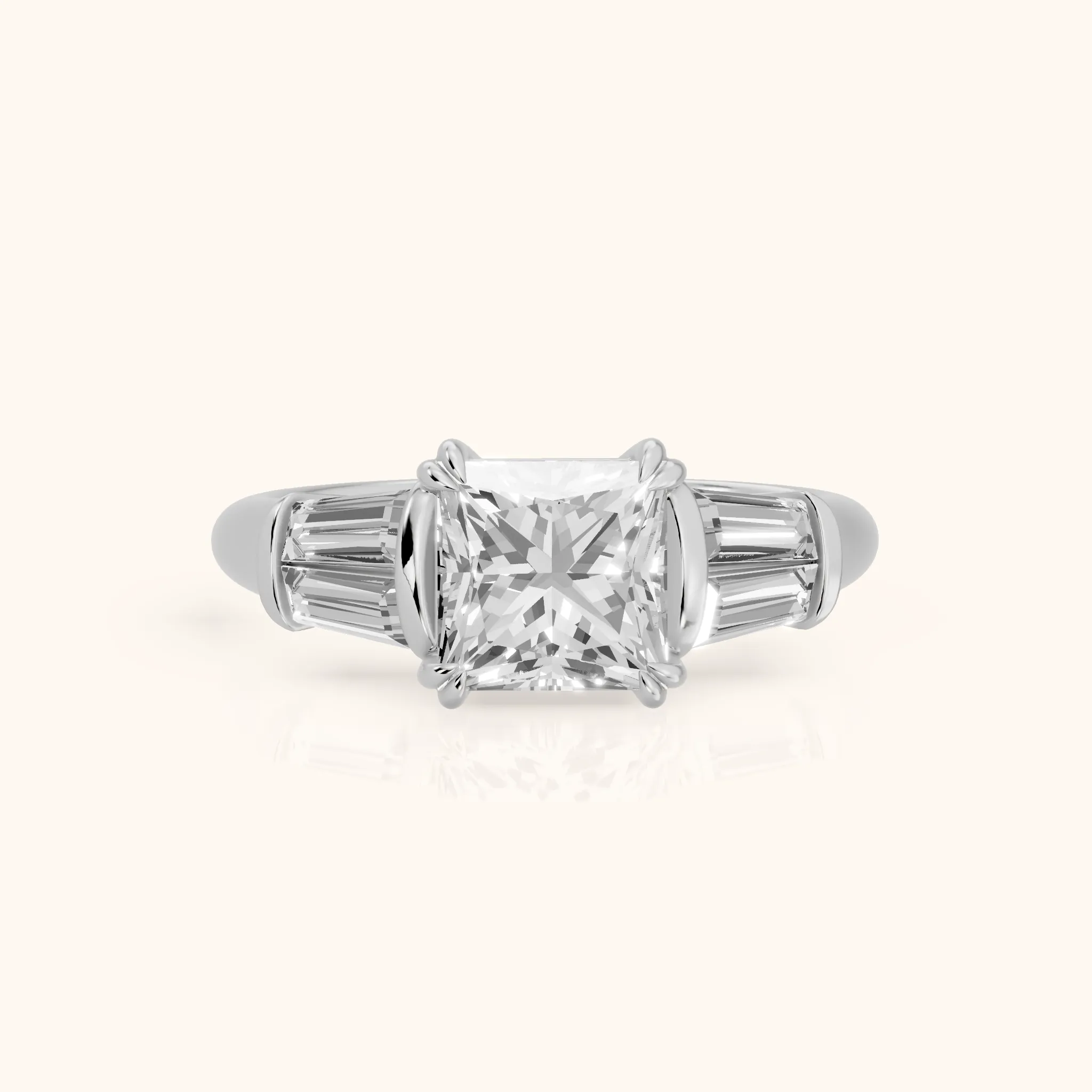 Ilsa Deco Baguette Princess Diamond Engagement Ring in Platinum — view 1