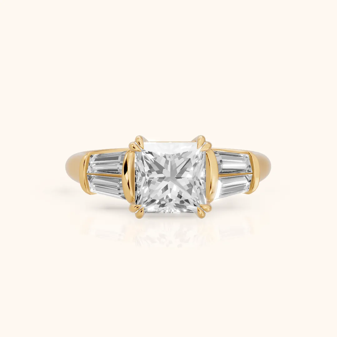 Ilsa Deco Baguette Princess Diamond Engagement Ring in Yellow Gold — view 2