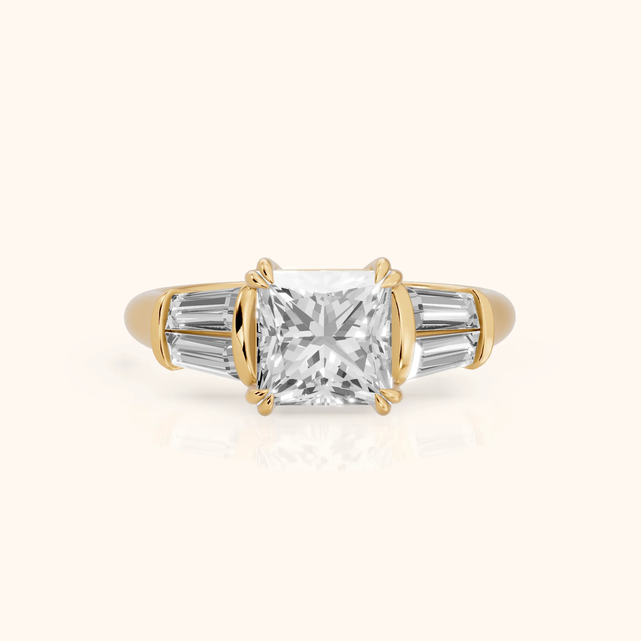 Ilsa Deco Baguette Princess Diamond Engagement Ring in Yellow Gold — view 1