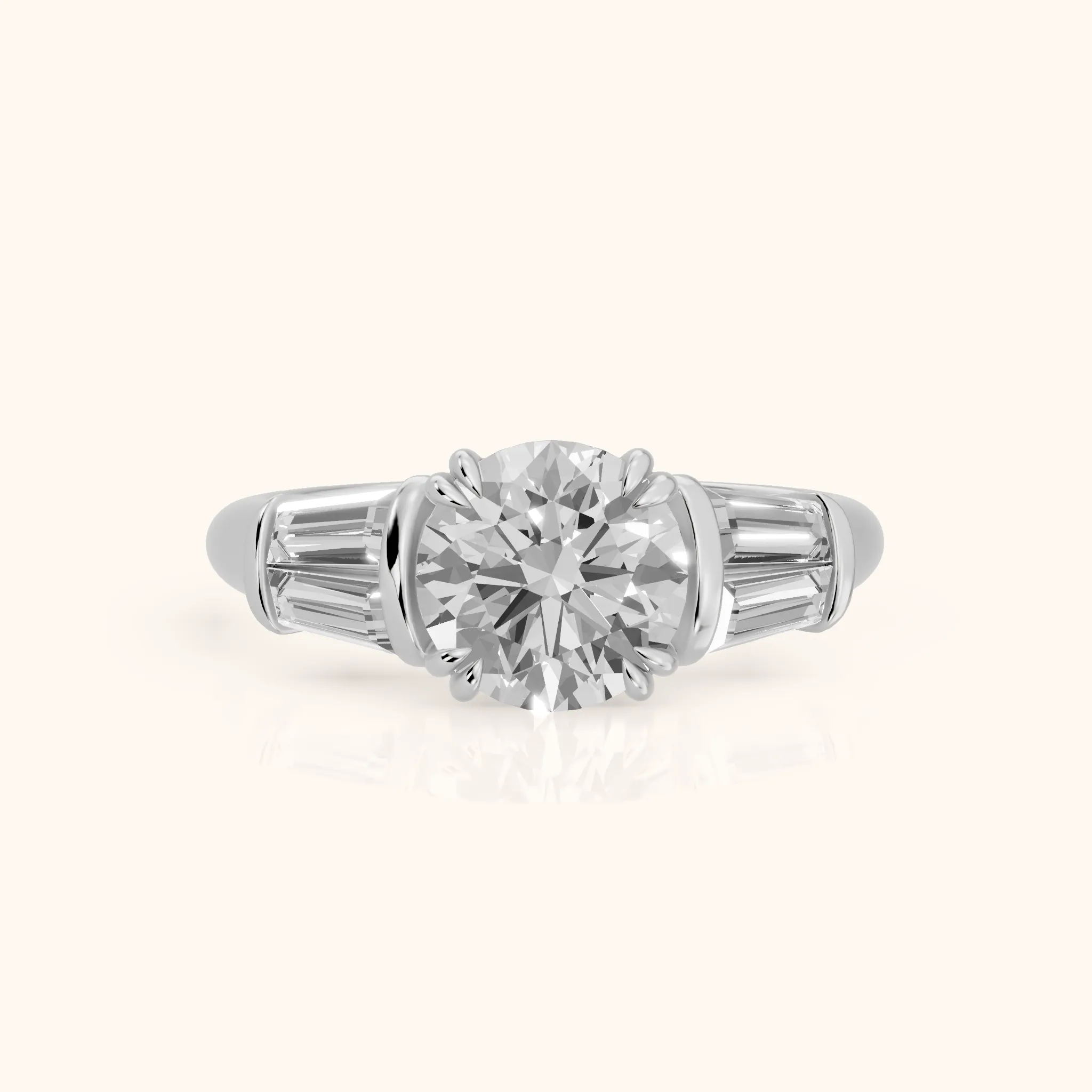 Ilsa Deco Baguette Round Diamond Engagement Ring in Platinum — view 1