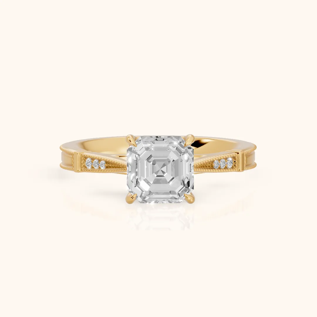 Jovanna Vintage Cathedral Asscher Diamond Engagement Ring in Yellow Gold — view 2