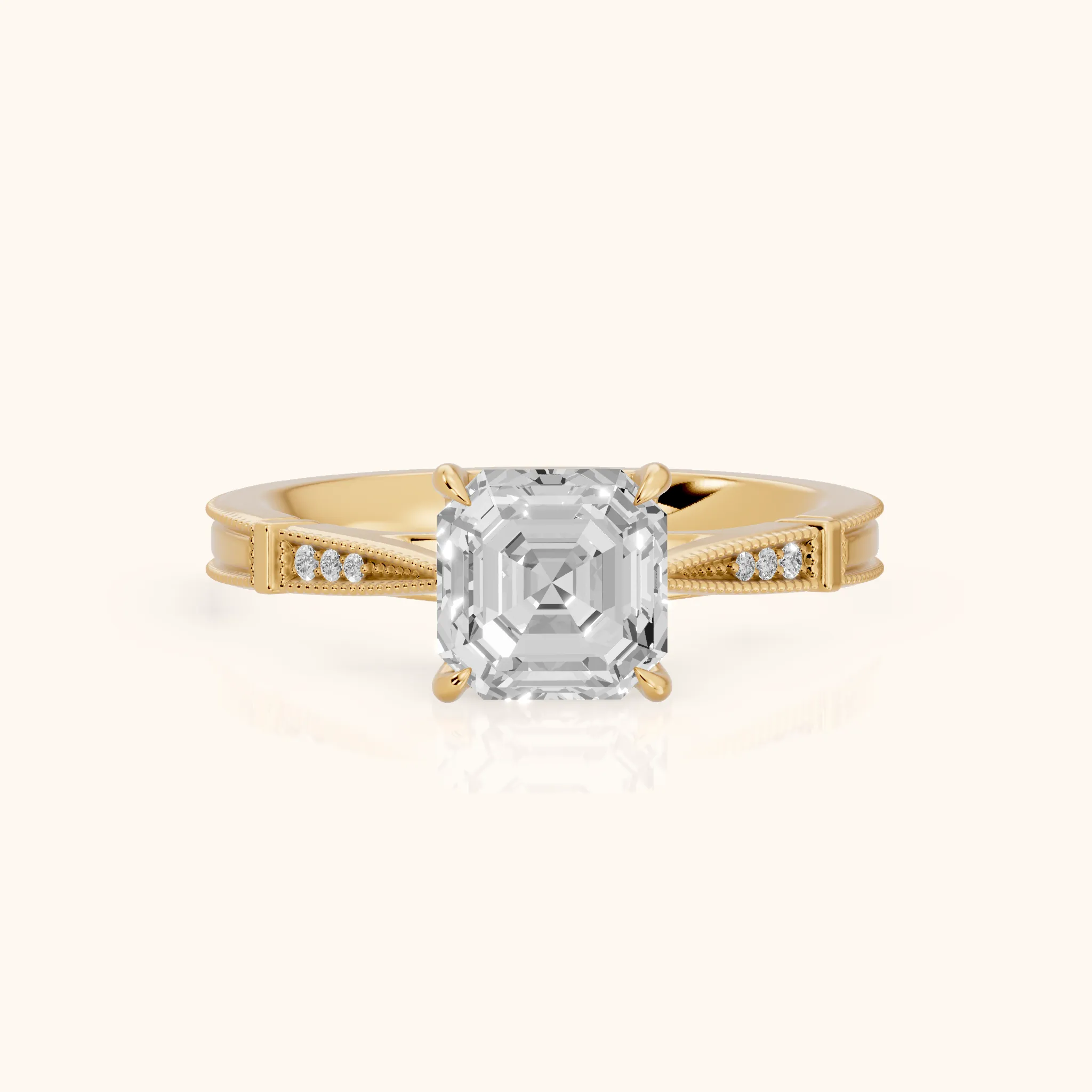Jovanna Vintage Cathedral Asscher Diamond Engagement Ring in Yellow Gold — view 1