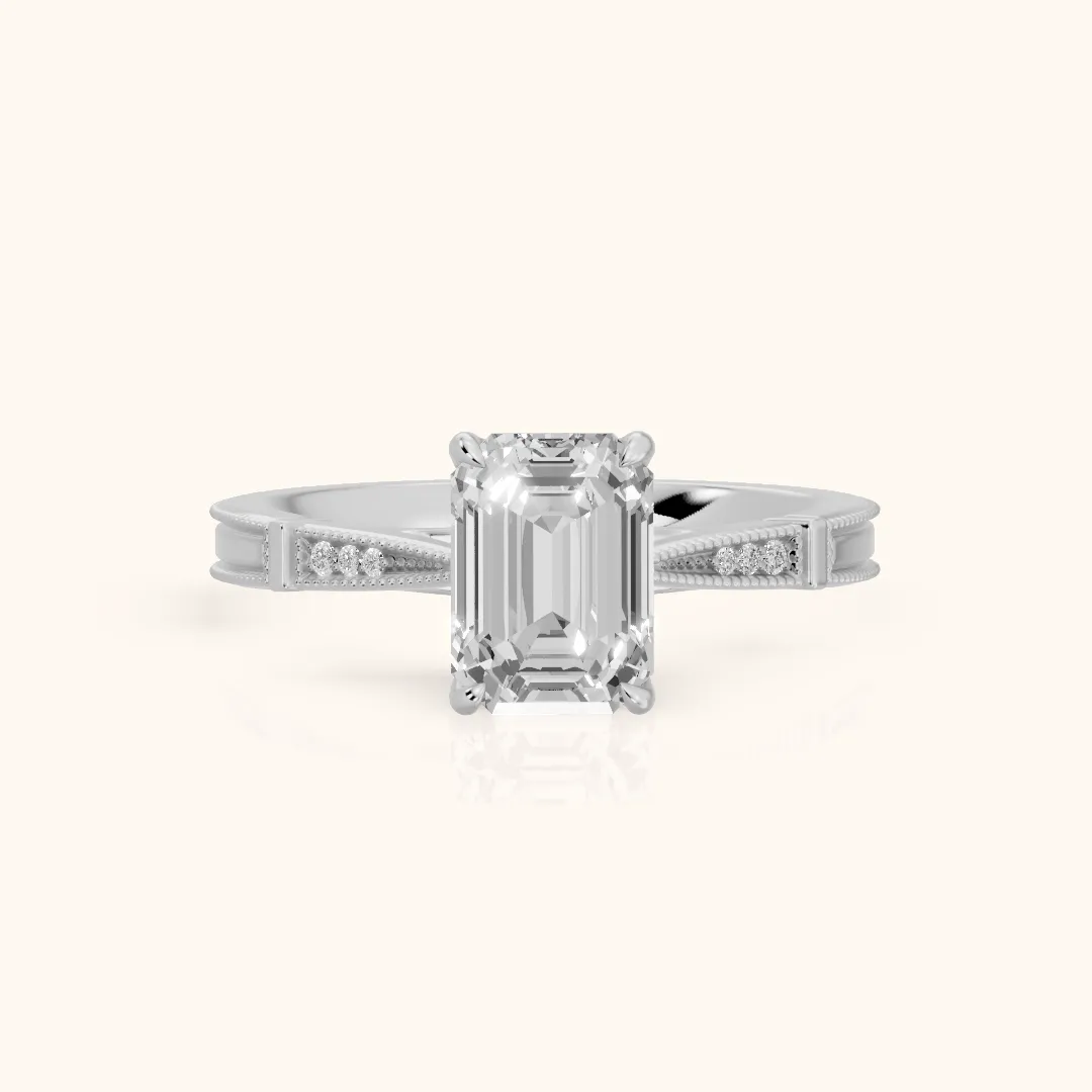 Jovanna Vintage Cathedral Emerald Diamond Engagement Ring in Platinum — view 2