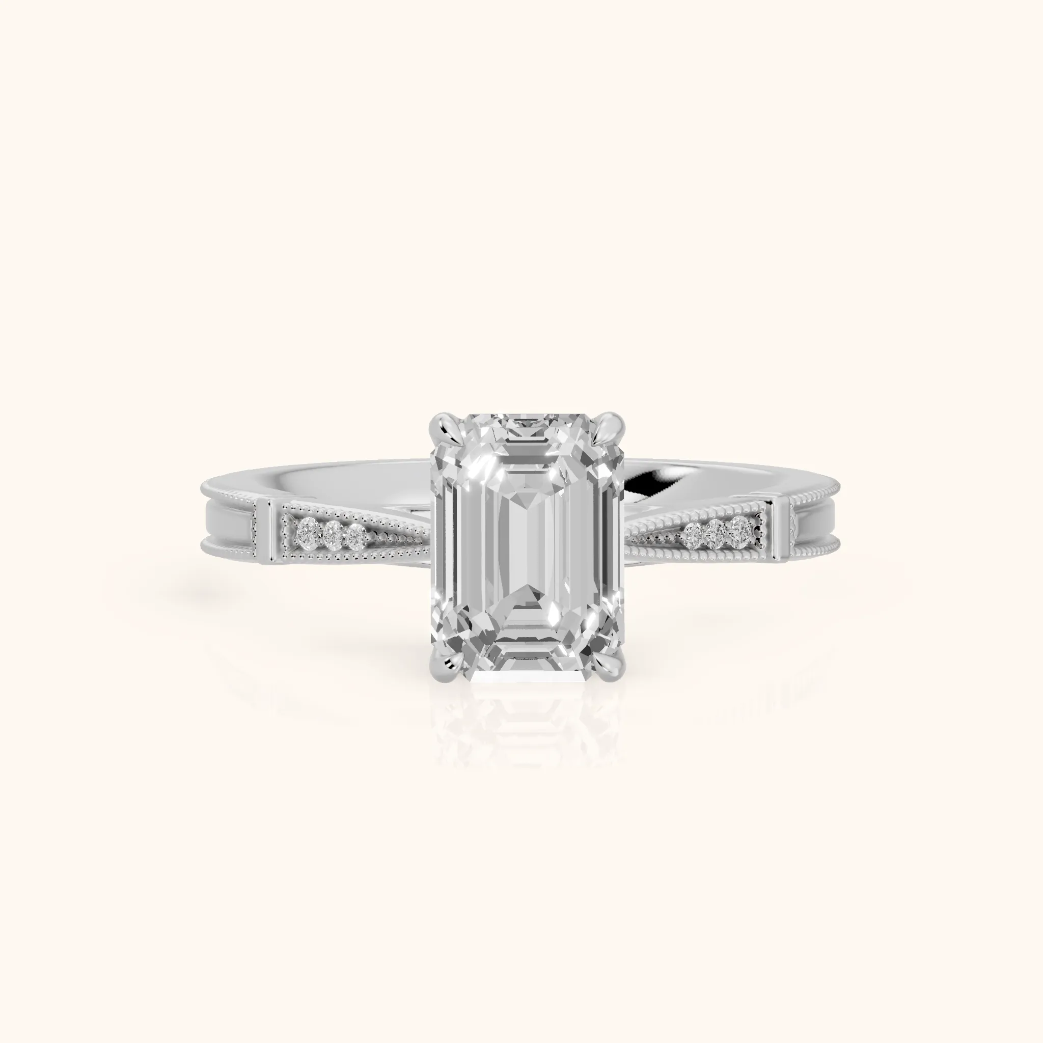 Jovanna Vintage Cathedral Emerald Diamond Engagement Ring in Platinum — view 1