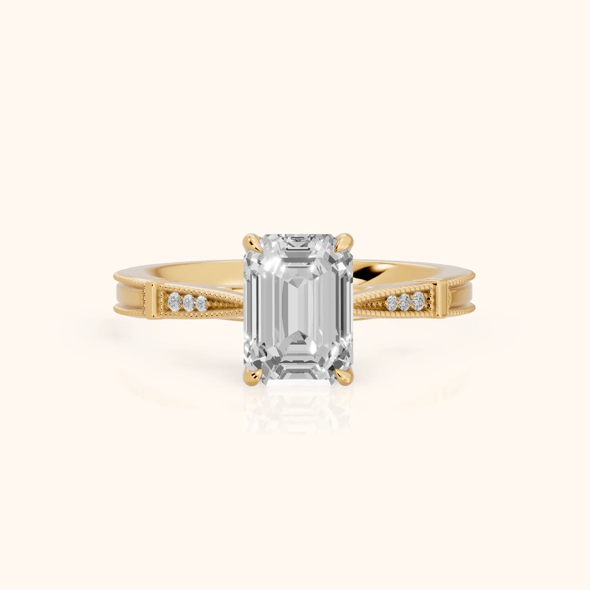 Jovanna Vintage Cathedral Emerald Diamond Engagement Ring in Yellow Gold — view 1