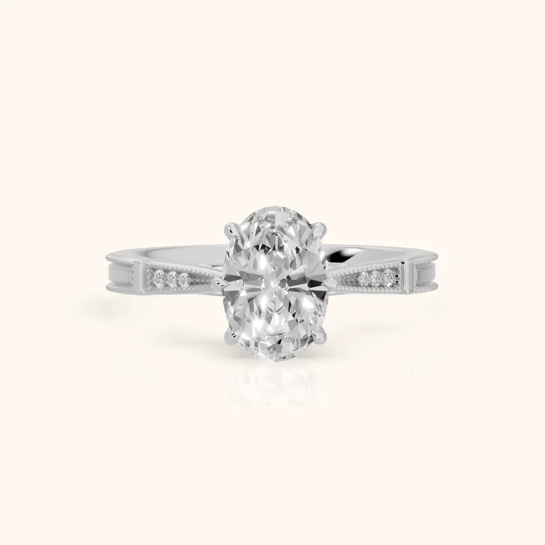 Jovanna Vintage Cathedral Oval Diamond Engagement Ring in Silver — view 2