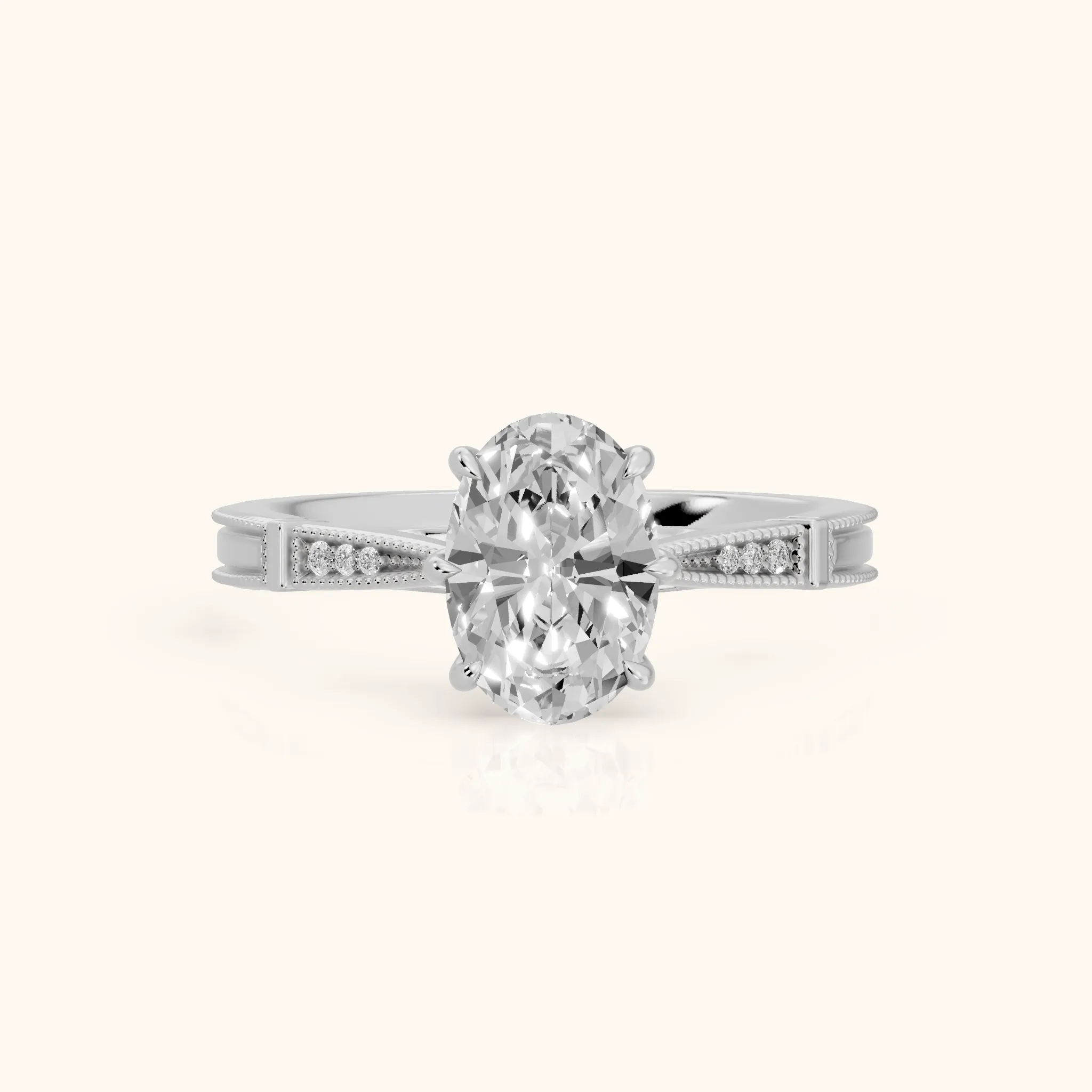 Jovanna Vintage Cathedral Oval Diamond Engagement Ring in Silver — view 1
