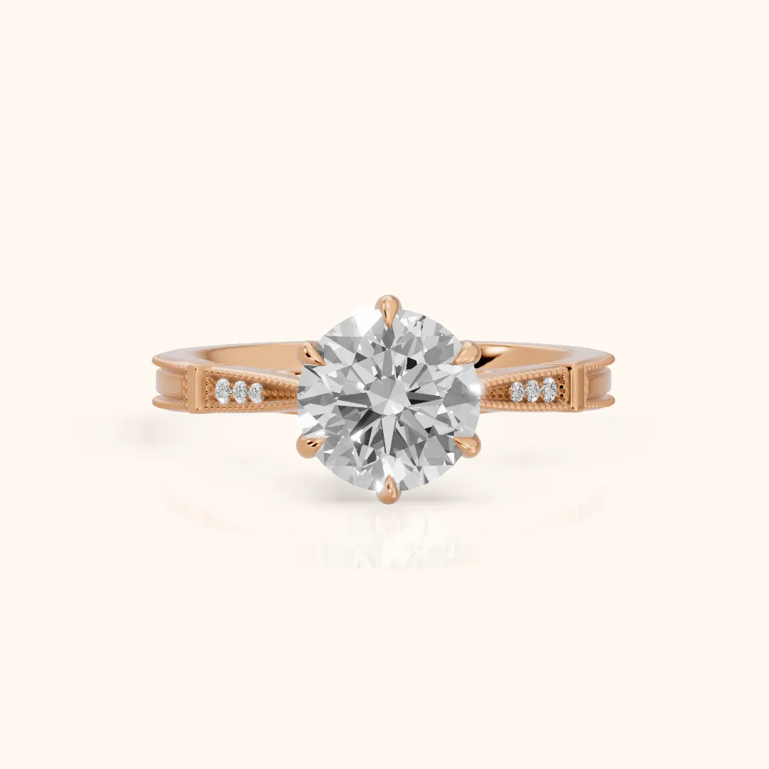 Jovanna Vintage Cathedral Round Diamond Engagement Ring in Rose Gold — view 2