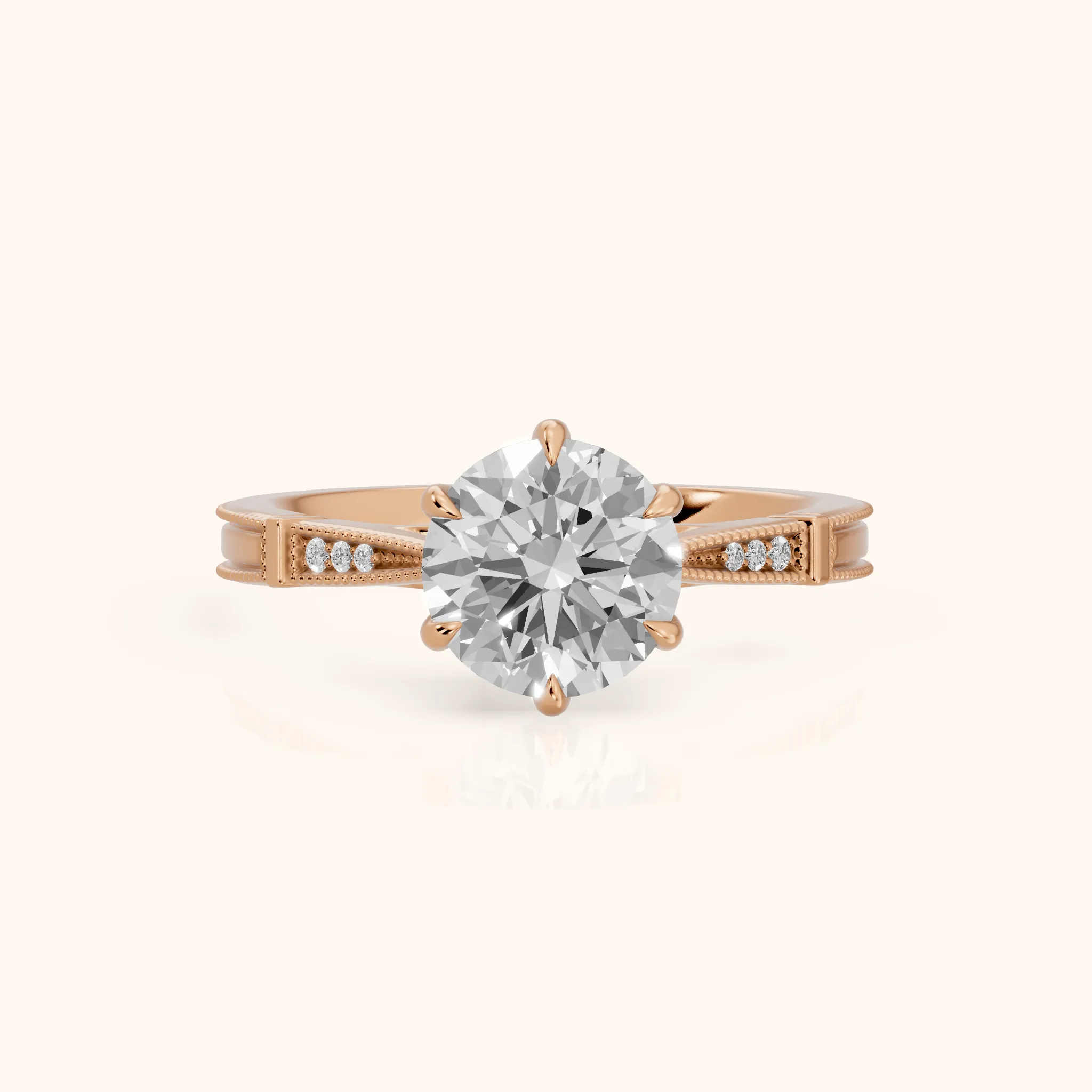 Jovanna Vintage Cathedral Round Diamond Engagement Ring in Rose Gold — view 1