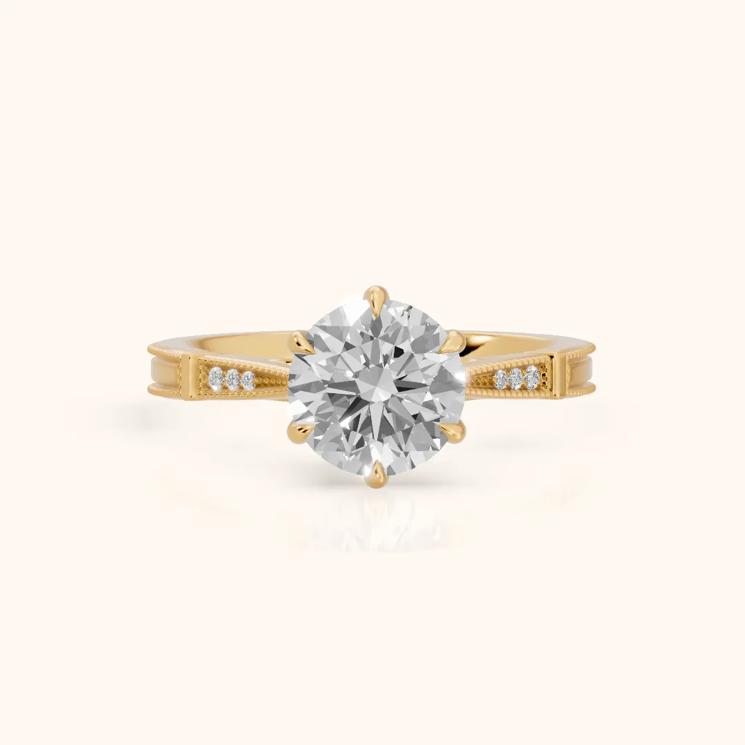 Jovanna Vintage Cathedral Round Diamond Engagement Ring in Yellow Gold — view 2