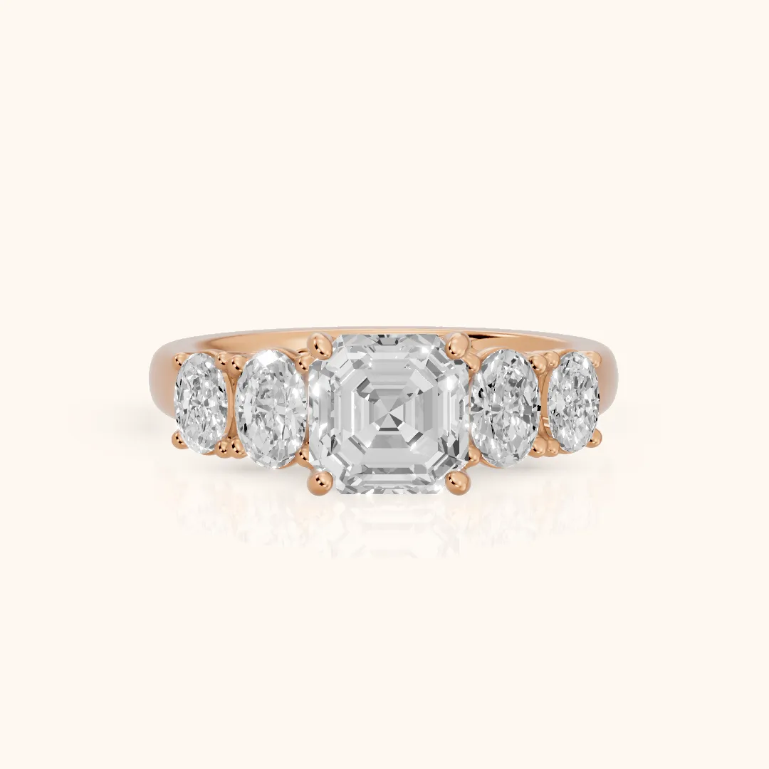 Judith Statement Five-Stone Asscher Diamond Engagement Ring in Rose Gold — view 2