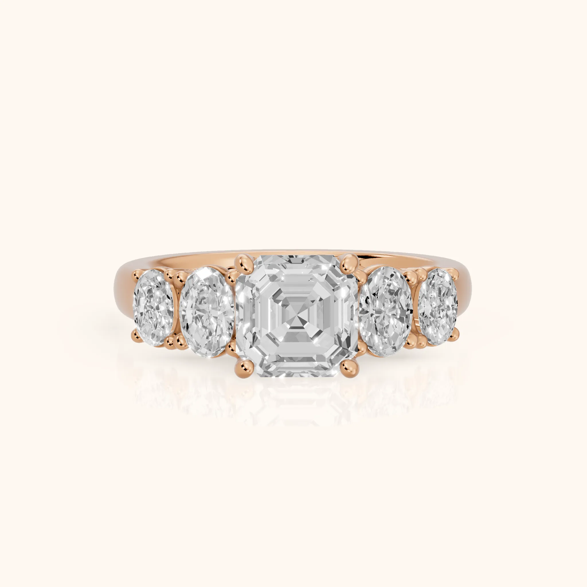 Judith Statement Five-Stone Asscher Diamond Engagement Ring in Rose Gold — view 1
