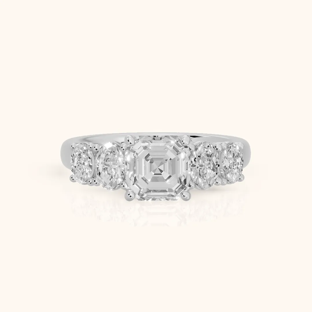 Judith Statement Five-Stone Asscher Diamond Engagement Ring in Silver — view 2