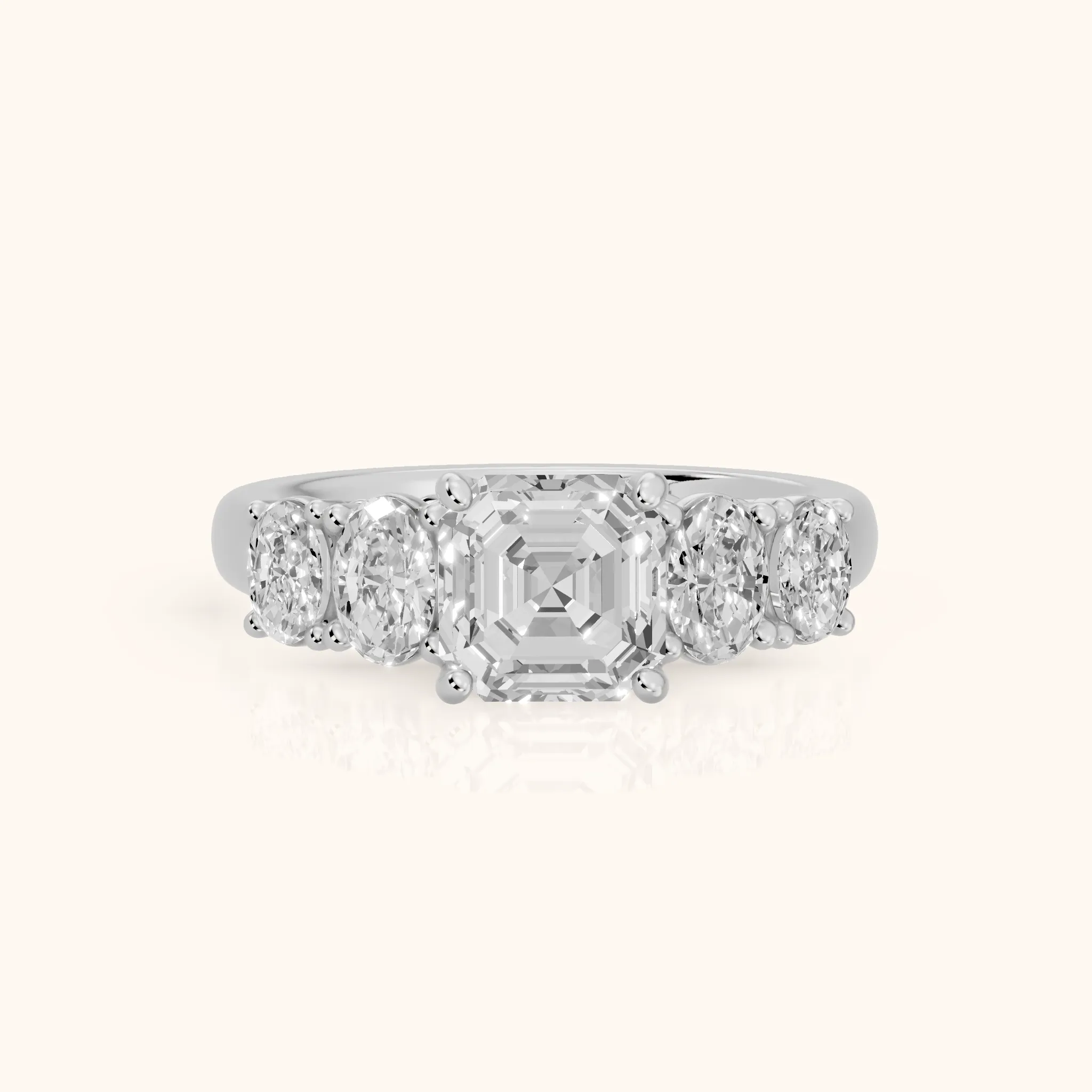 Judith Statement Five-Stone Asscher Diamond Engagement Ring in Silver — view 1