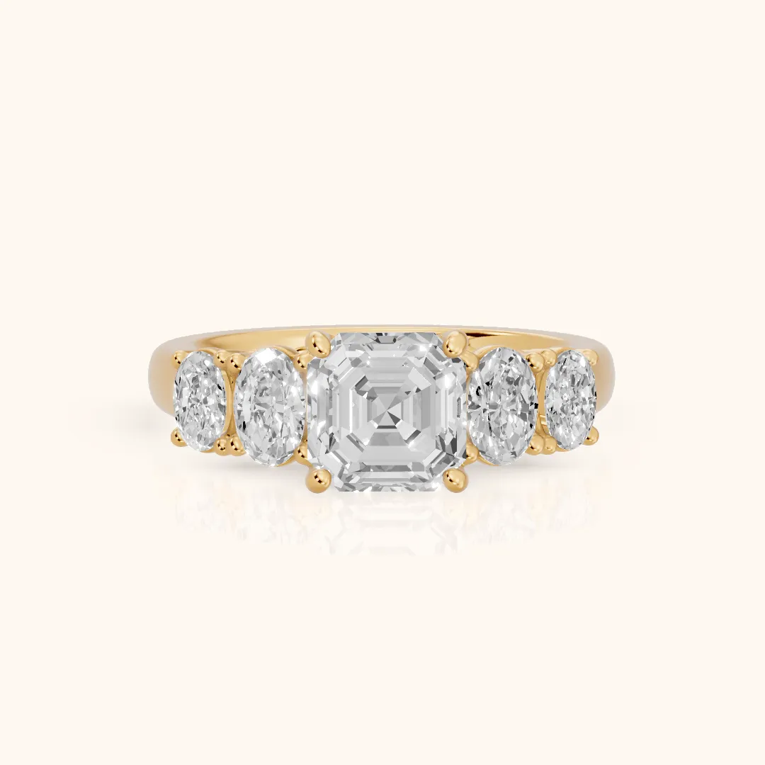 Judith Statement Five-Stone Asscher Diamond Engagement Ring in Yellow Gold — view 2